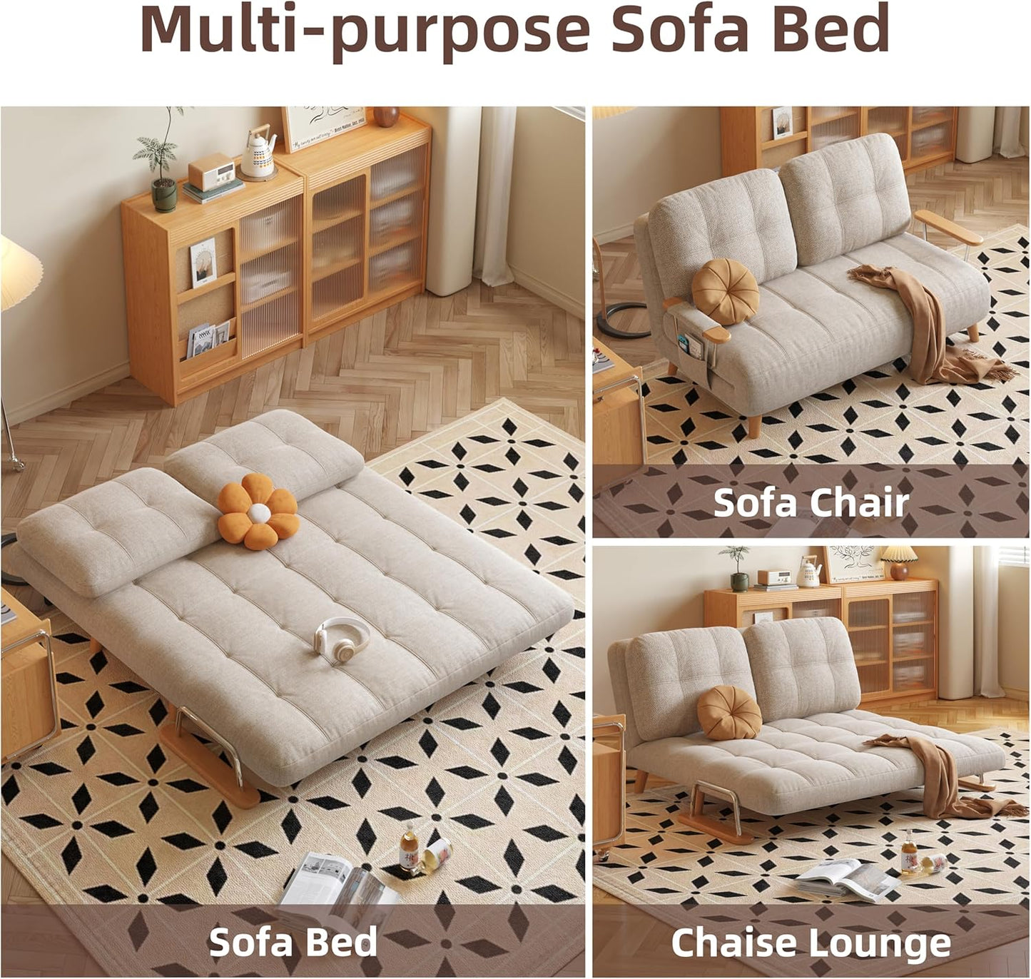 Modern Convertible Chair Bed with Wood Legs