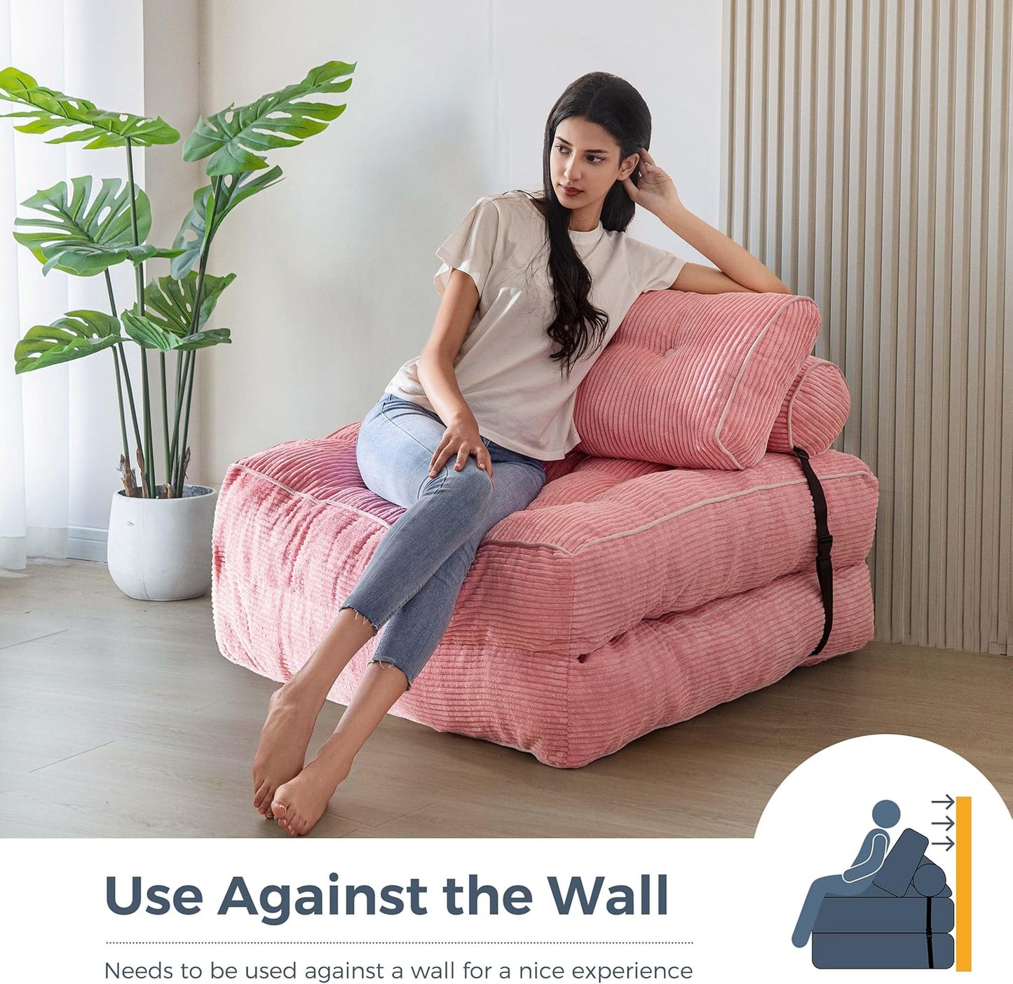 Folding Sofa Bed, Convertible Sleeper Chair with Pillow, Portable Floor Lounge Chair Bed, Dark Grey, Single