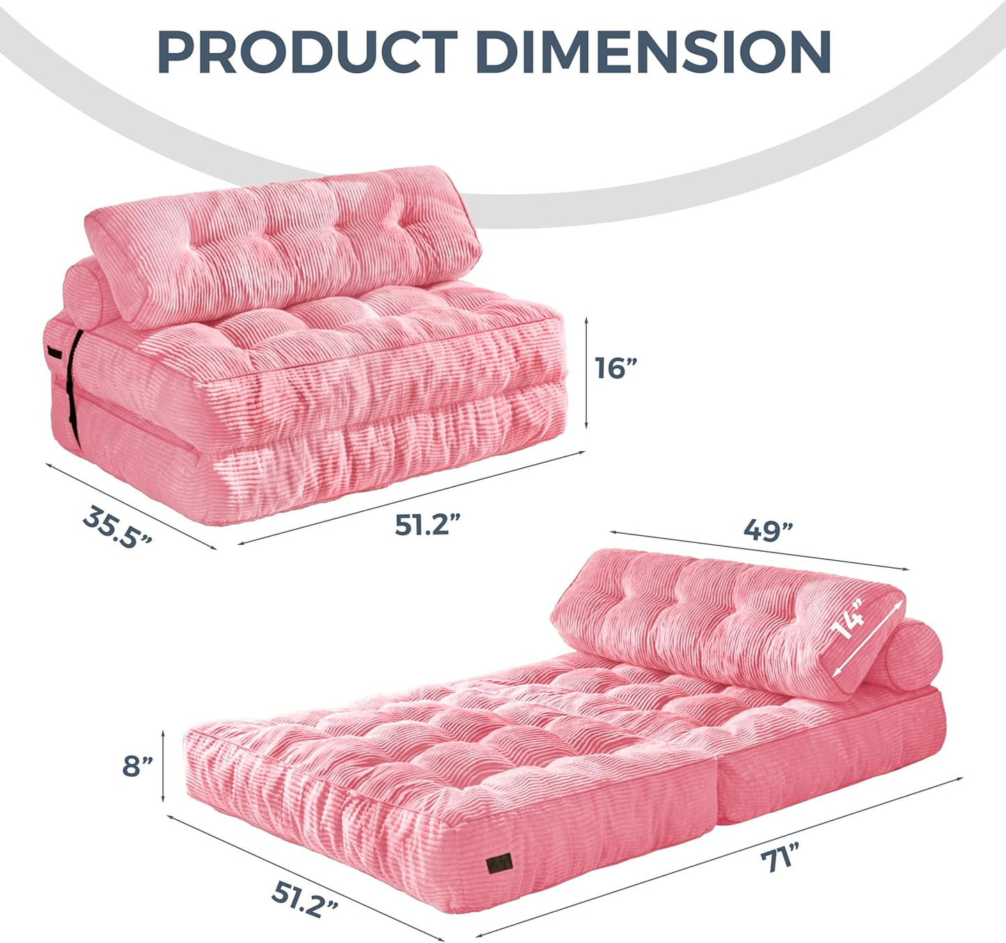 Folding Sofa Bed, Convertible Sleeper Chair with Pillow, Portable Floor Lounge Chair Bed, Dark Grey, Single