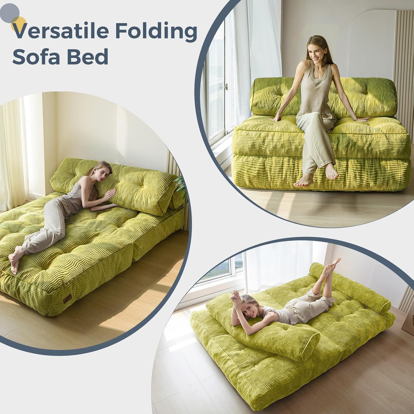 Folding Sofa Bed, Convertible Sleeper Chair with Pillow, Portable Floor Lounge Chair Bed, Dark Grey, Single