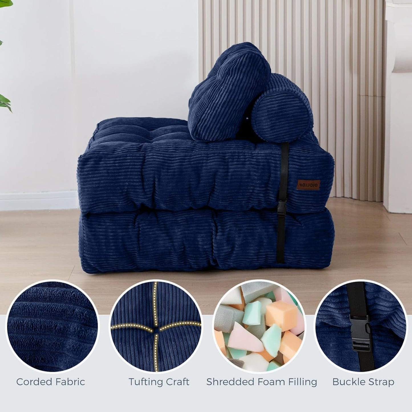 Folding Sofa Bed, Convertible Sleeper Chair with Pillow, Portable Floor Lounge Chair Bed, Dark Grey, Single
