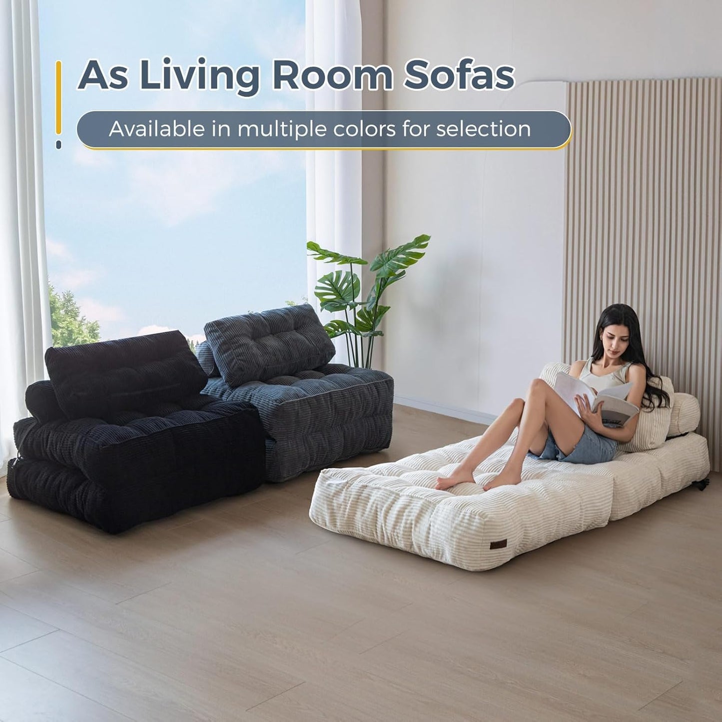 Folding Sofa Bed, Convertible Sleeper Chair with Pillow, Portable Floor Lounge Chair Bed, Dark Grey, Single