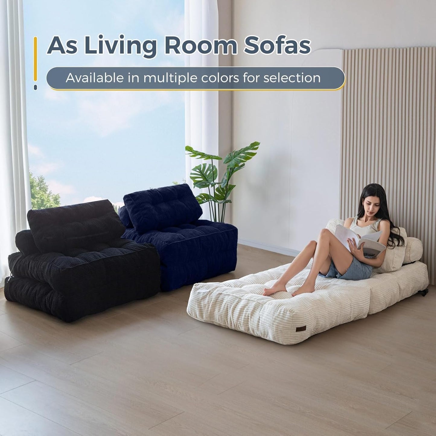 Folding Sofa Bed, Convertible Sleeper Chair with Pillow, Portable Floor Lounge Chair Bed, Dark Grey, Single