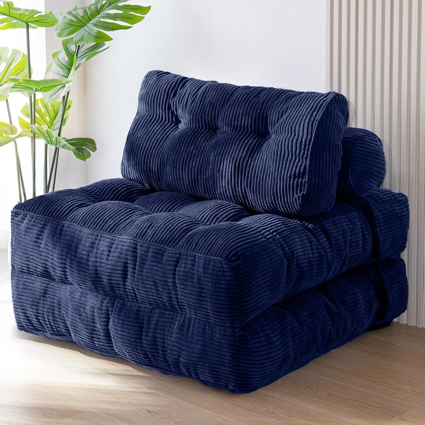 Folding Sofa Bed, Convertible Sleeper Chair with Pillow, Portable Floor Lounge Chair Bed, Dark Grey, Single
