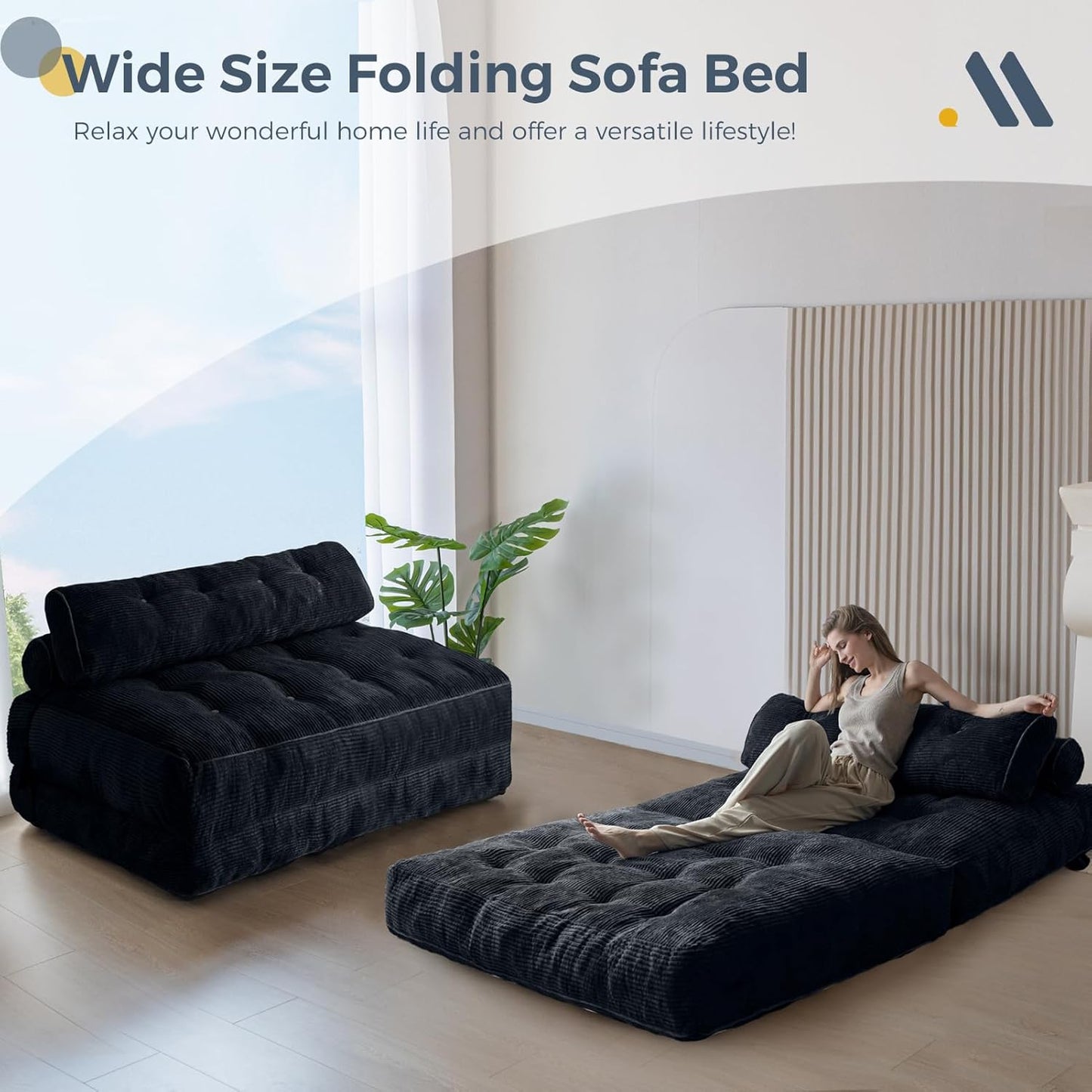 Folding Sofa Bed, Convertible Sleeper Chair with Pillow, Portable Floor Lounge Chair Bed, Dark Grey, Single
