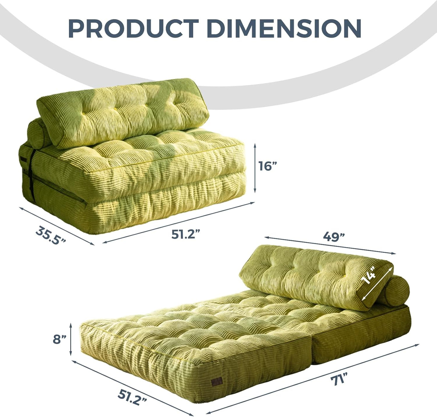 Folding Sofa Bed, Convertible Sleeper Chair with Pillow, Portable Floor Lounge Chair Bed, Dark Grey, Single