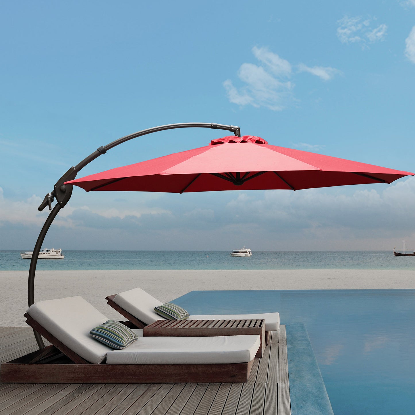 11 Ft Aluminum Offset Patio Cantilever Umbrella with Base