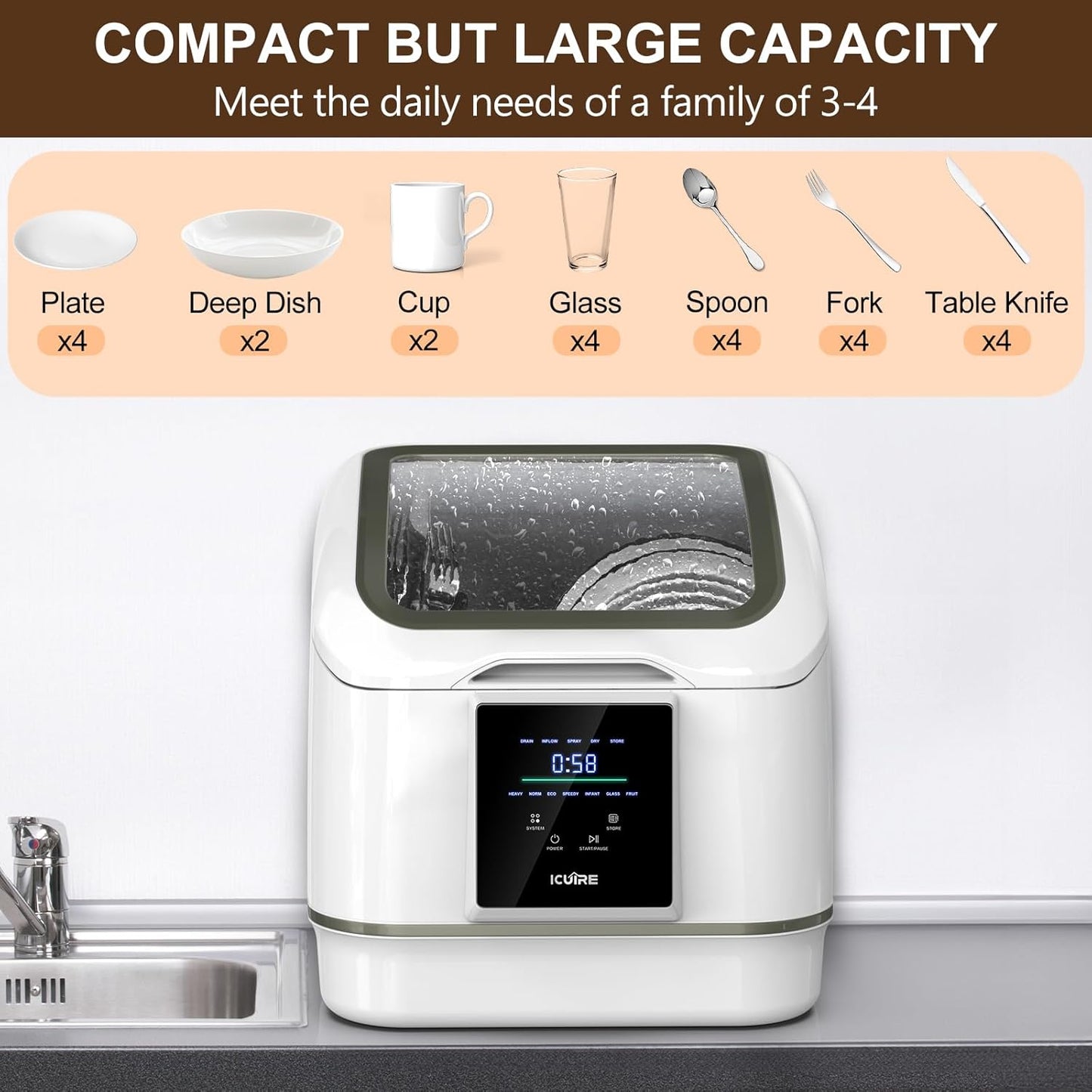 Portable Dishwasher Countertop, No Hookup Needed