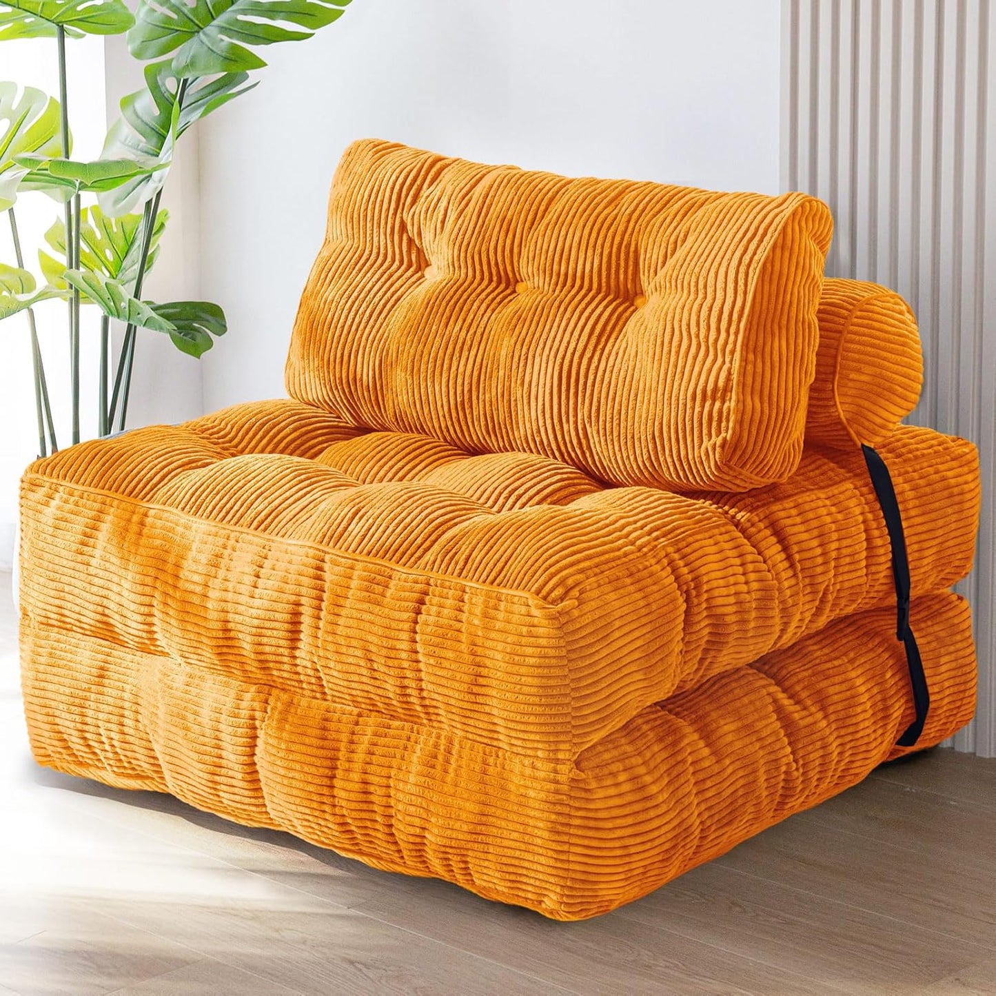 Folding Sofa Bed, Convertible Sleeper Chair with Pillow, Portable Floor Lounge Chair Bed, Dark Grey, Single