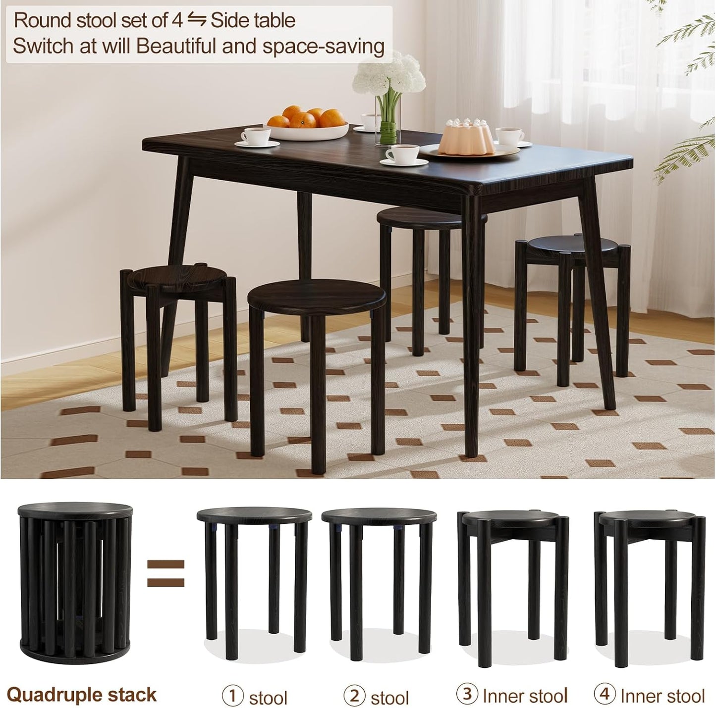 4-in-1 Stackable Wood Stool Set
