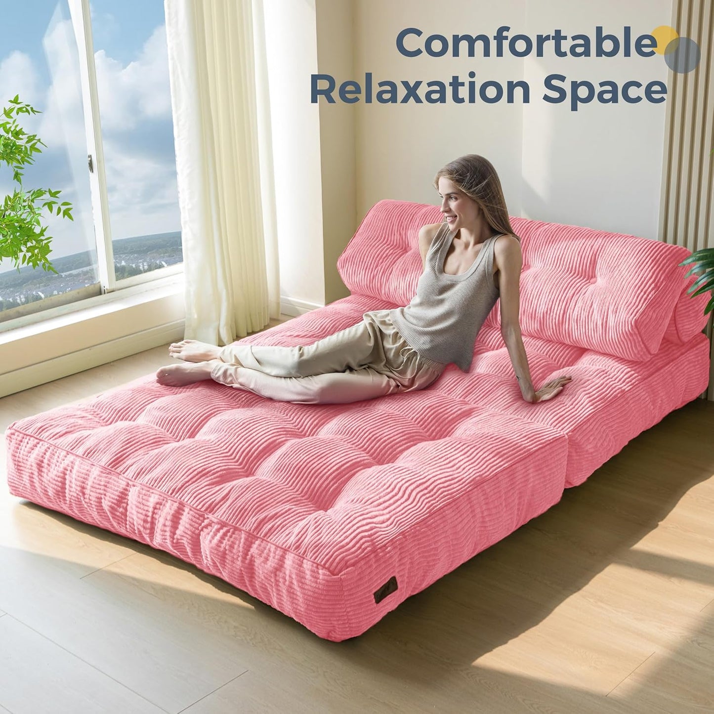 Folding Sofa Bed, Convertible Sleeper Chair with Pillow, Portable Floor Lounge Chair Bed, Dark Grey, Single