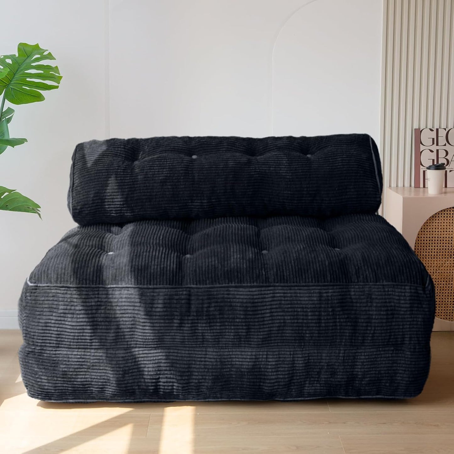 Folding Sofa Bed, Convertible Sleeper Chair with Pillow, Portable Floor Lounge Chair Bed, Dark Grey, Single