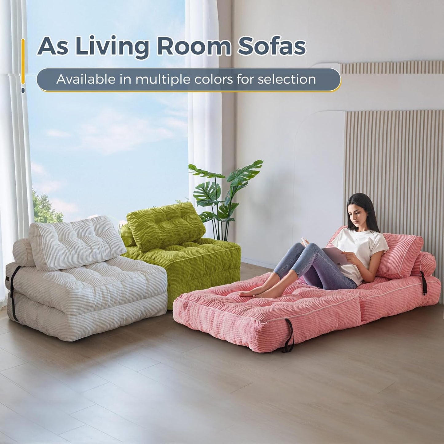 Folding Sofa Bed, Convertible Sleeper Chair with Pillow, Portable Floor Lounge Chair Bed, Dark Grey, Single