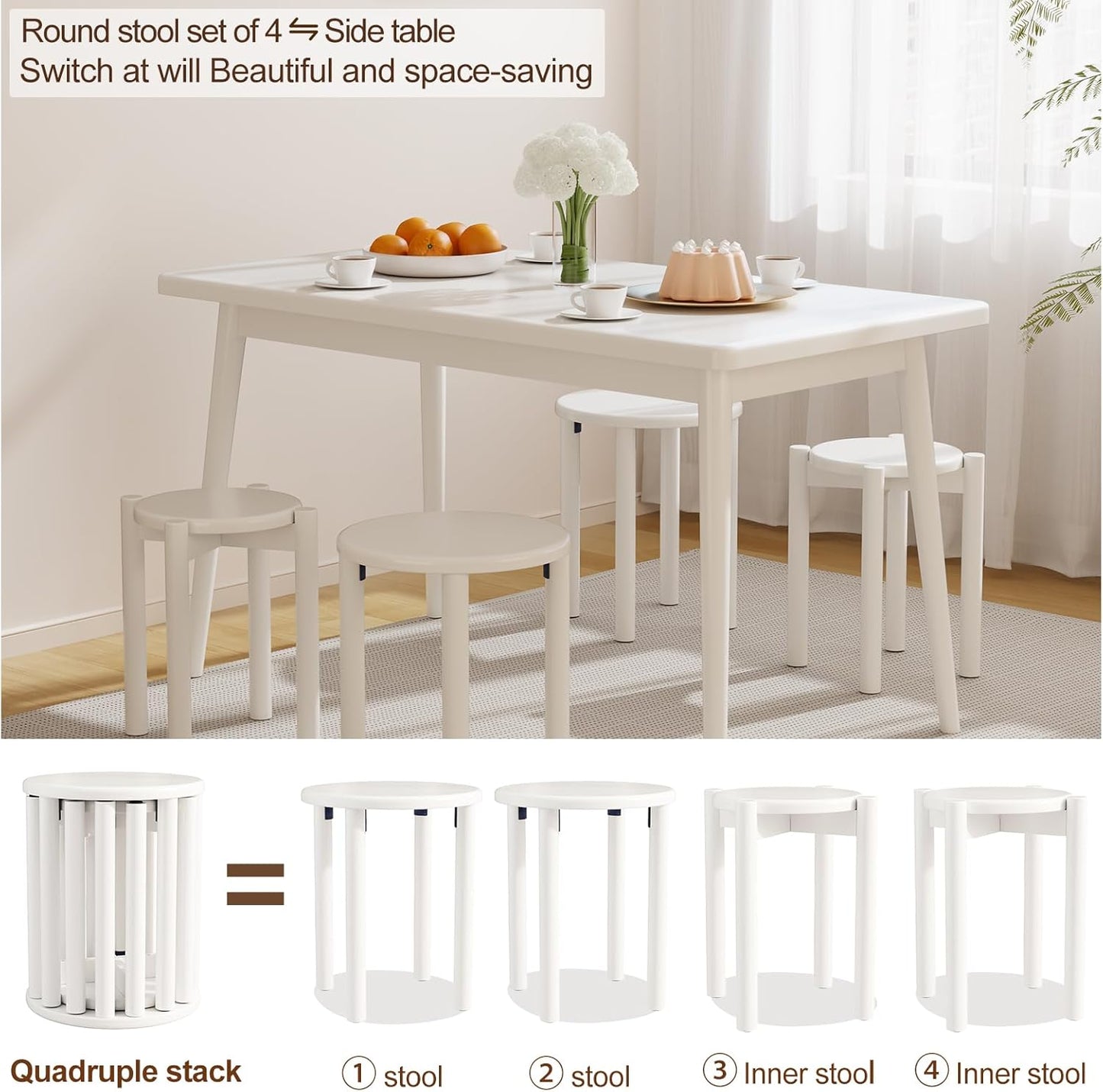 4-in-1 Stackable Wood Stool Set