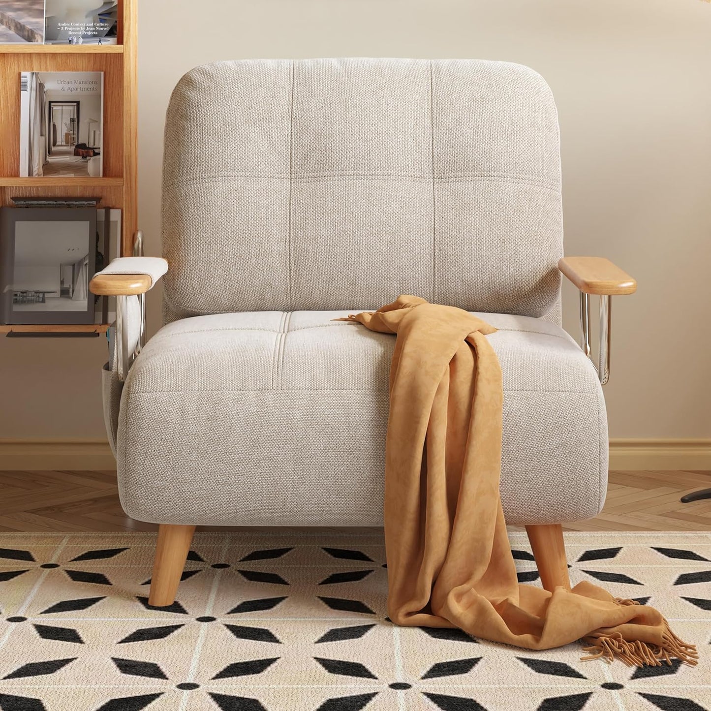Modern Convertible Chair Bed with Wood Legs