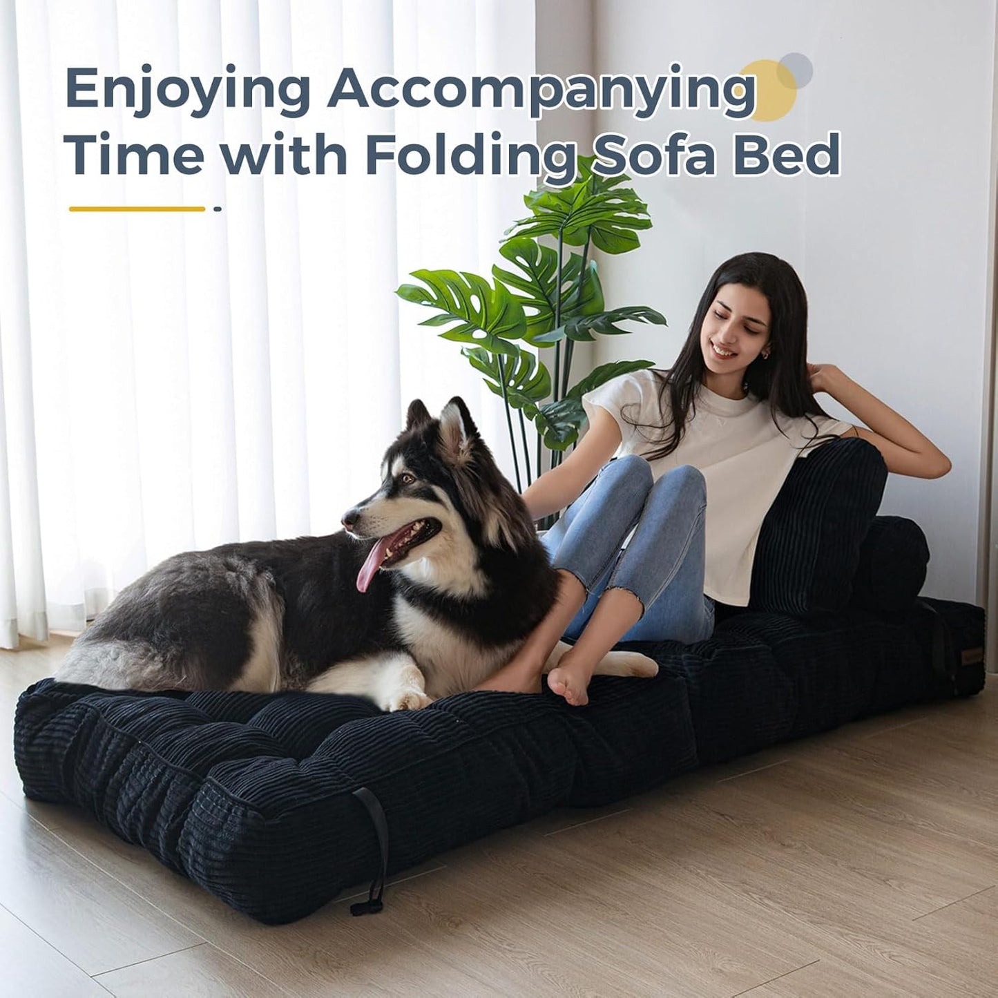 Folding Sofa Bed, Convertible Sleeper Chair with Pillow, Portable Floor Lounge Chair Bed, Dark Grey, Single