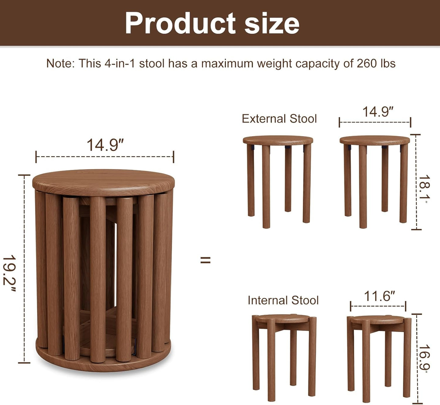 4-in-1 Stackable Wood Stool Set