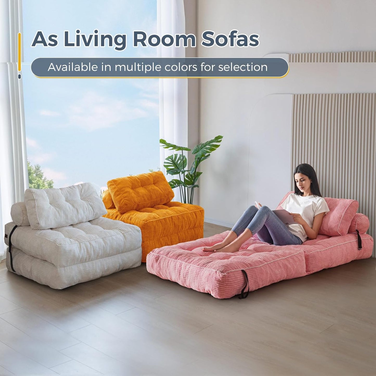 Folding Sofa Bed, Convertible Sleeper Chair with Pillow, Portable Floor Lounge Chair Bed, Dark Grey, Single