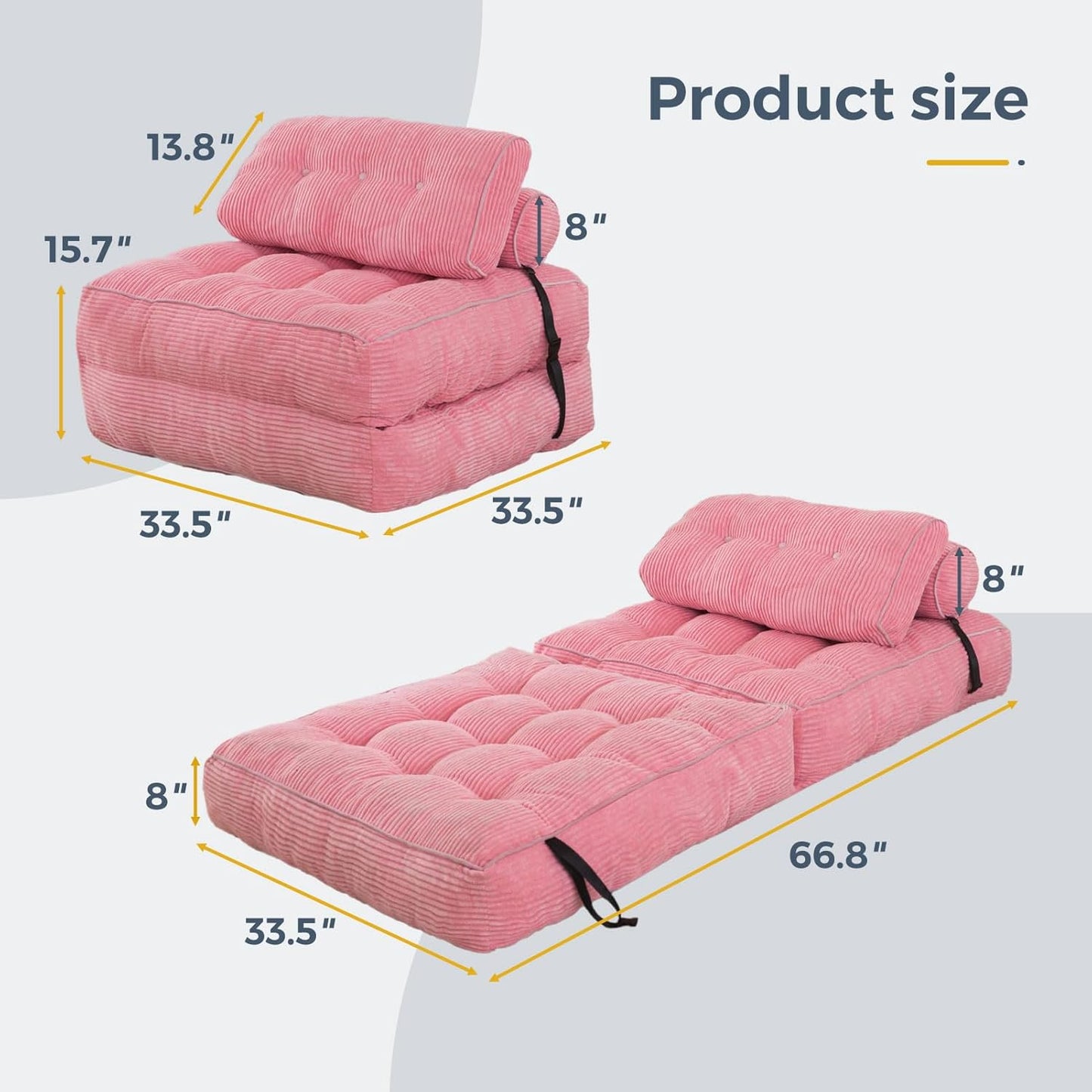 Folding Sofa Bed, Convertible Sleeper Chair with Pillow, Portable Floor Lounge Chair Bed, Dark Grey, Single