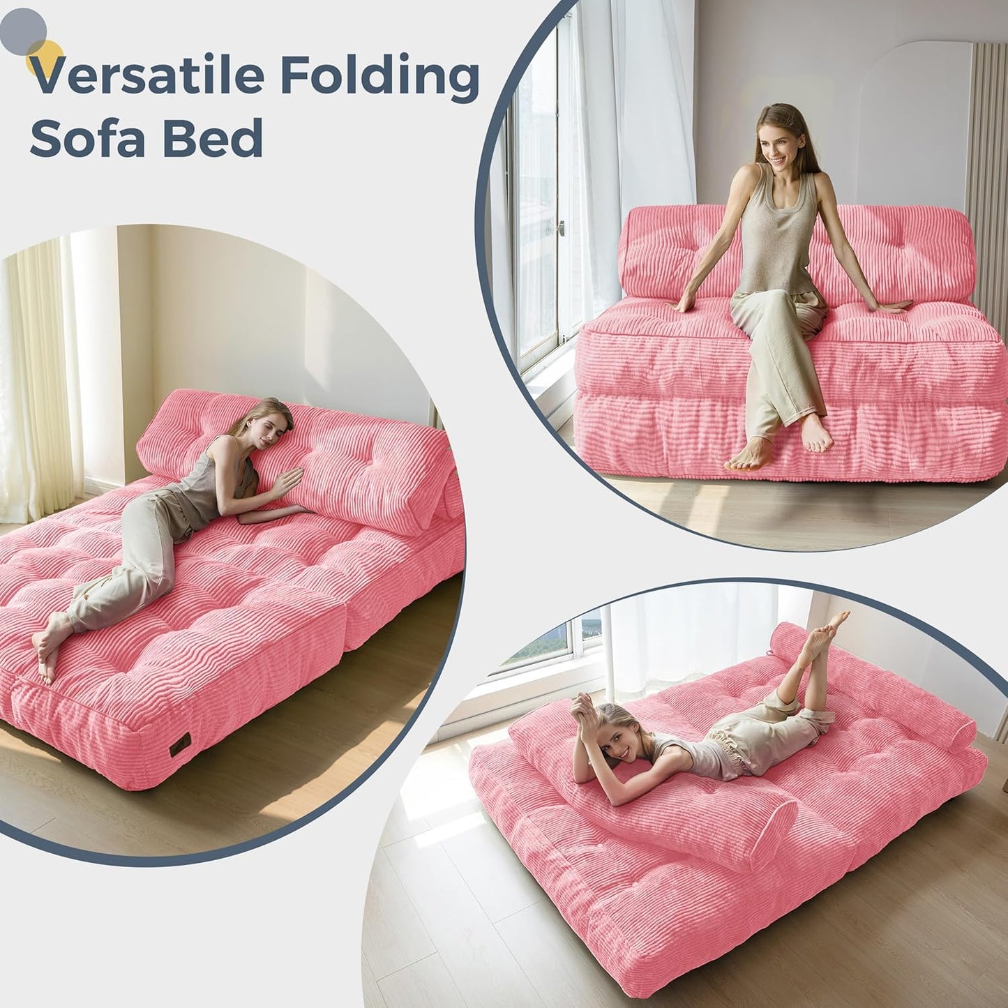 Folding Sofa Bed, Convertible Sleeper Chair with Pillow, Portable Floor Lounge Chair Bed, Dark Grey, Single