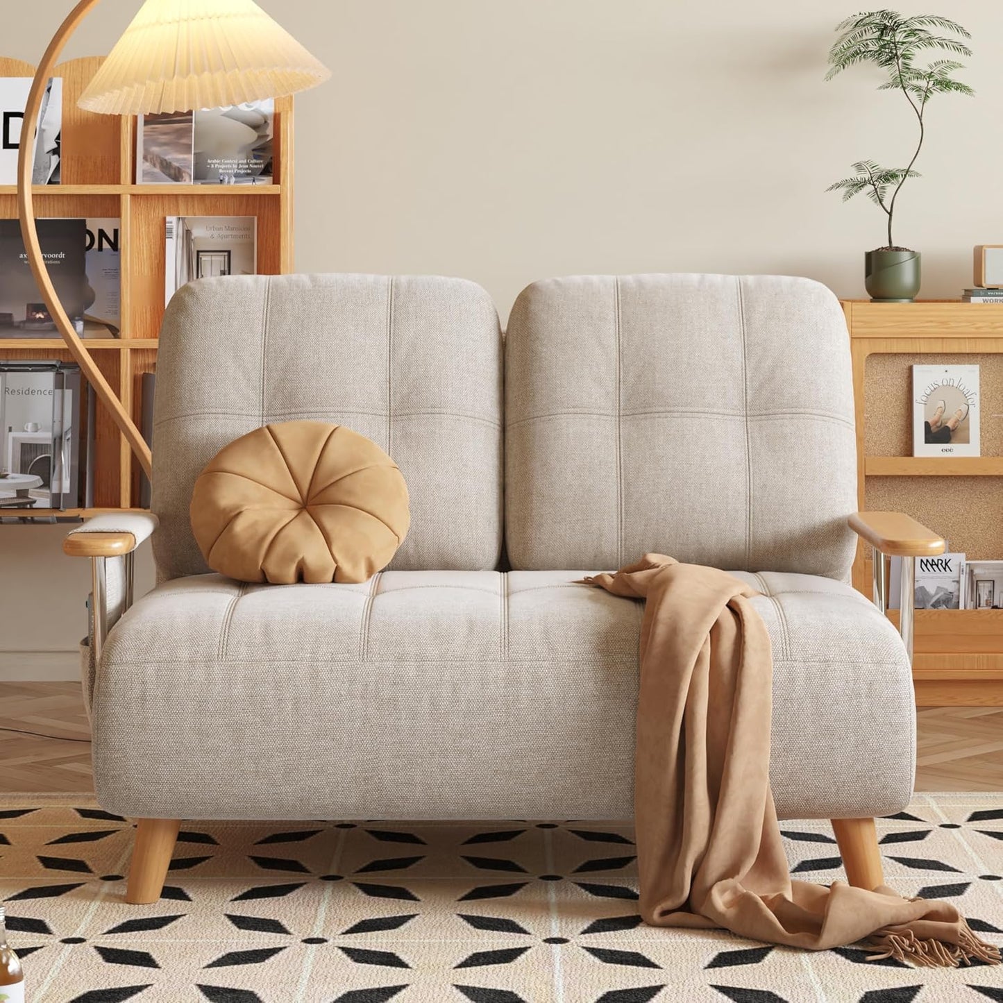 Modern Convertible Chair Bed with Wood Legs