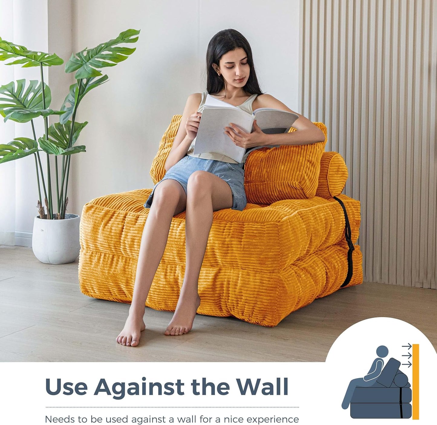 Folding Sofa Bed, Convertible Sleeper Chair with Pillow, Portable Floor Lounge Chair Bed, Dark Grey, Single