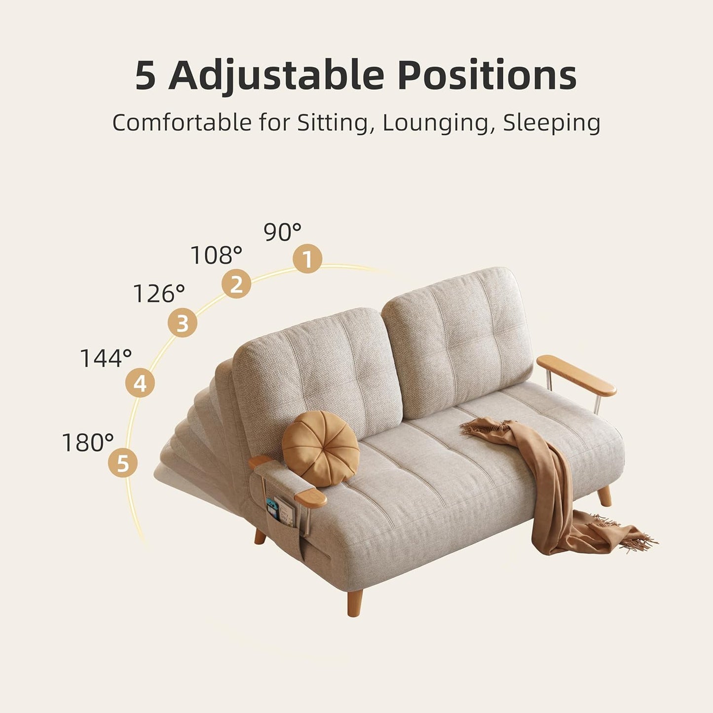 Modern Convertible Chair Bed with Wood Legs