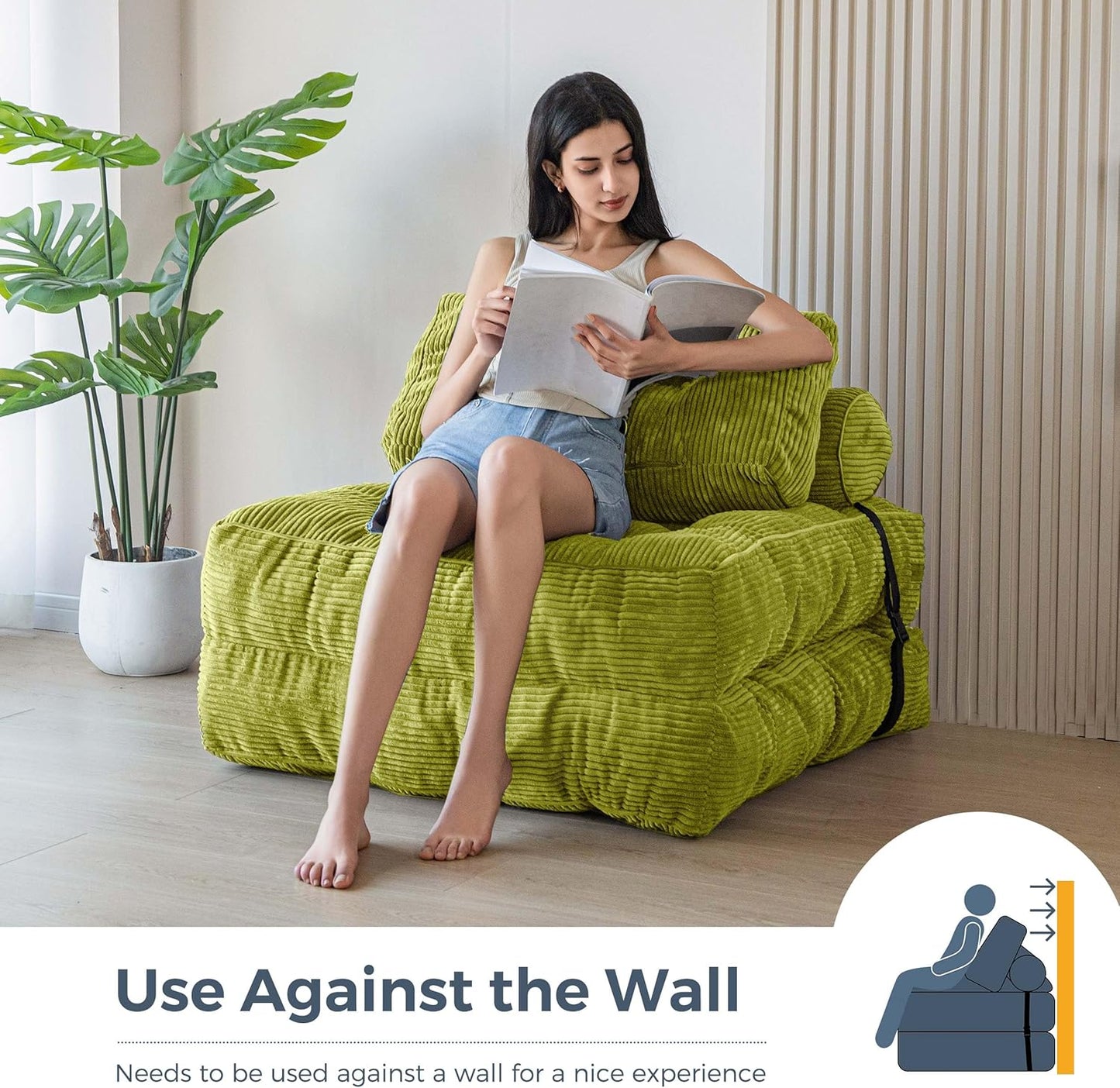 Folding Sofa Bed, Convertible Sleeper Chair with Pillow, Portable Floor Lounge Chair Bed, Dark Grey, Single