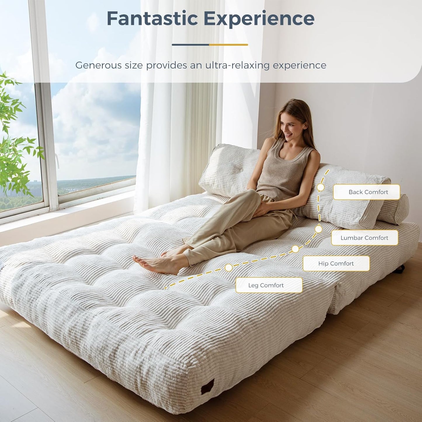 Folding Sofa Bed, Convertible Sleeper Chair with Pillow, Portable Floor Lounge Chair Bed, Dark Grey, Single