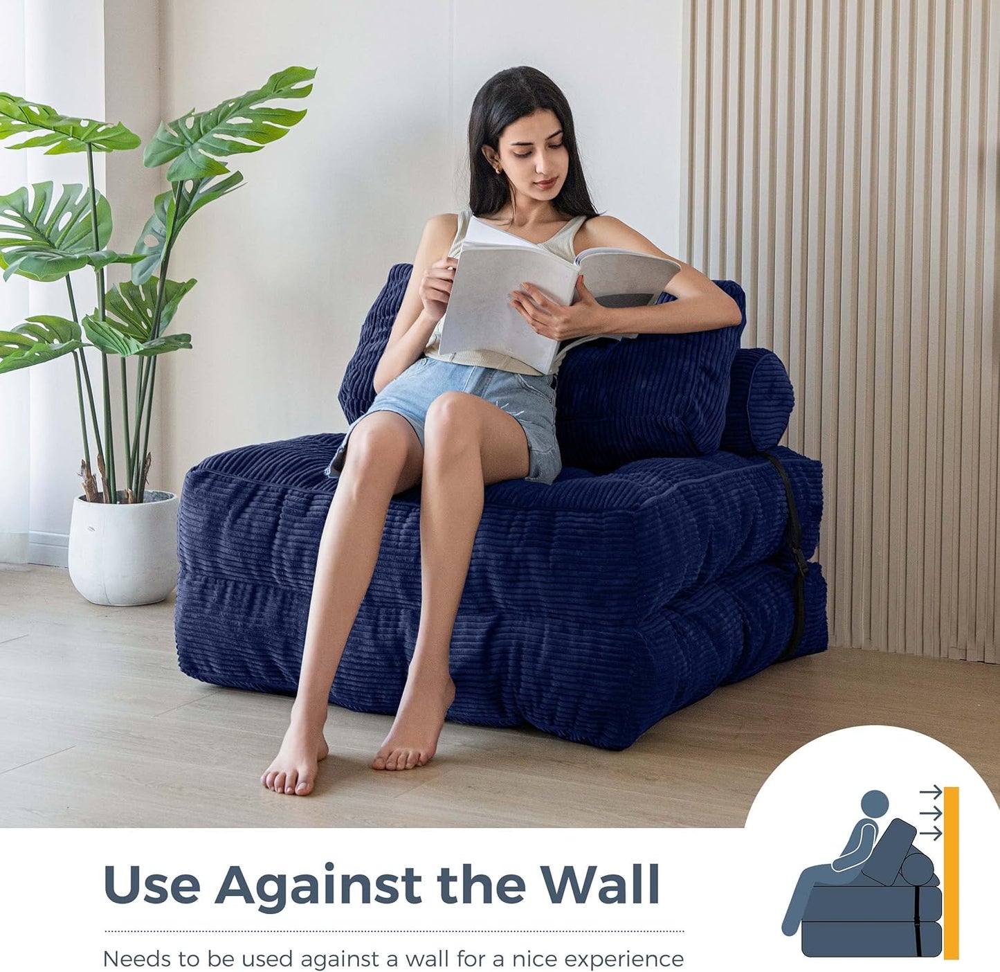 Folding Sofa Bed, Convertible Sleeper Chair with Pillow, Portable Floor Lounge Chair Bed, Dark Grey, Single