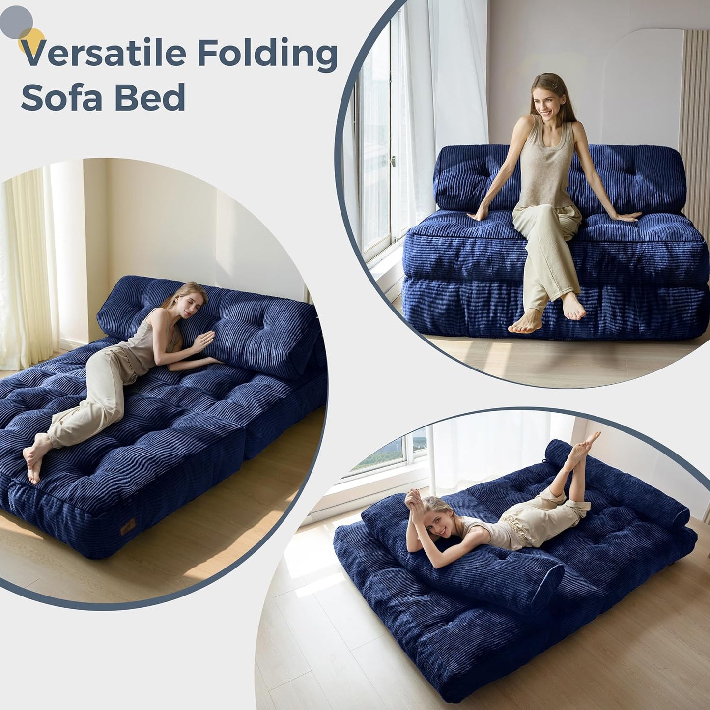 Folding Sofa Bed, Convertible Sleeper Chair with Pillow, Portable Floor Lounge Chair Bed, Dark Grey, Single