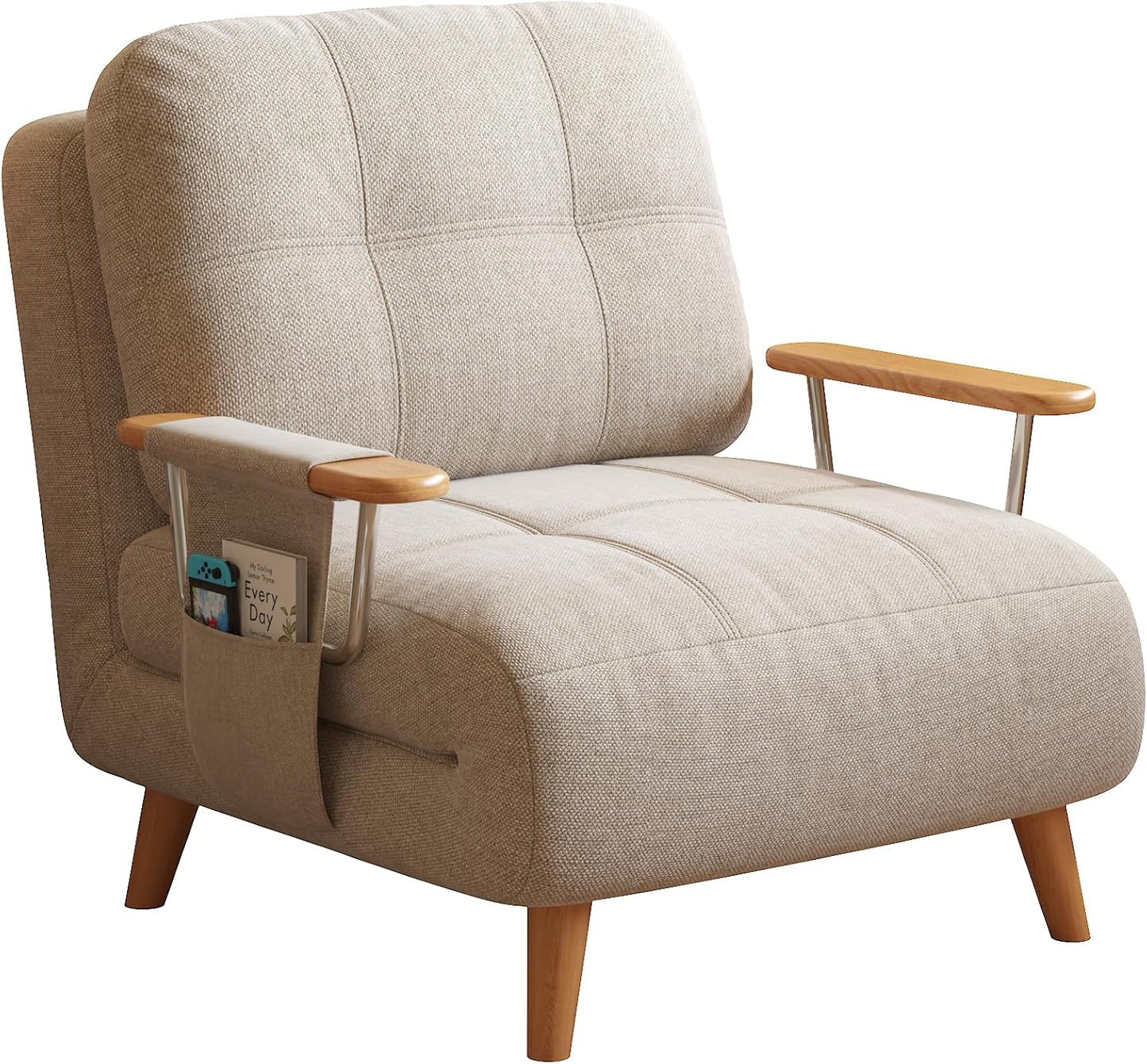 Modern Convertible Chair Bed with Wood Legs