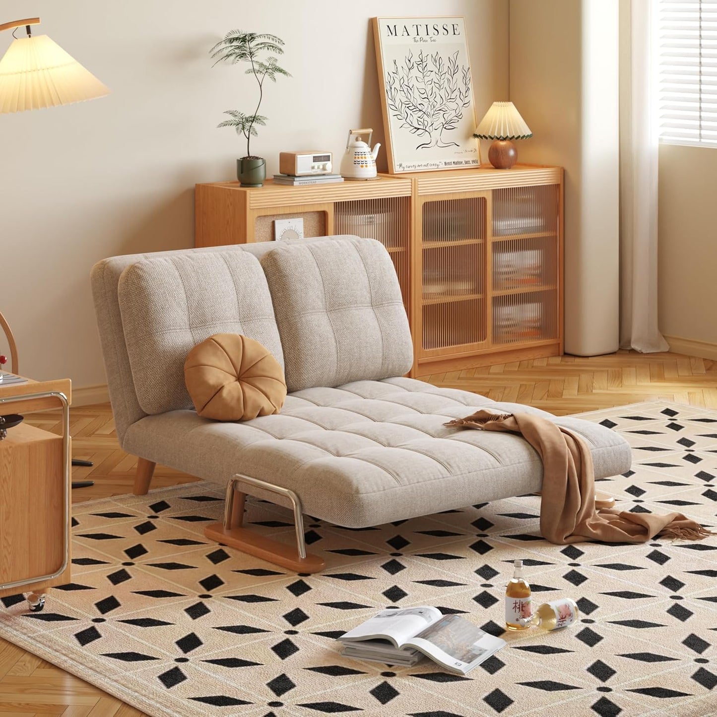 Modern Convertible Chair Bed with Wood Legs