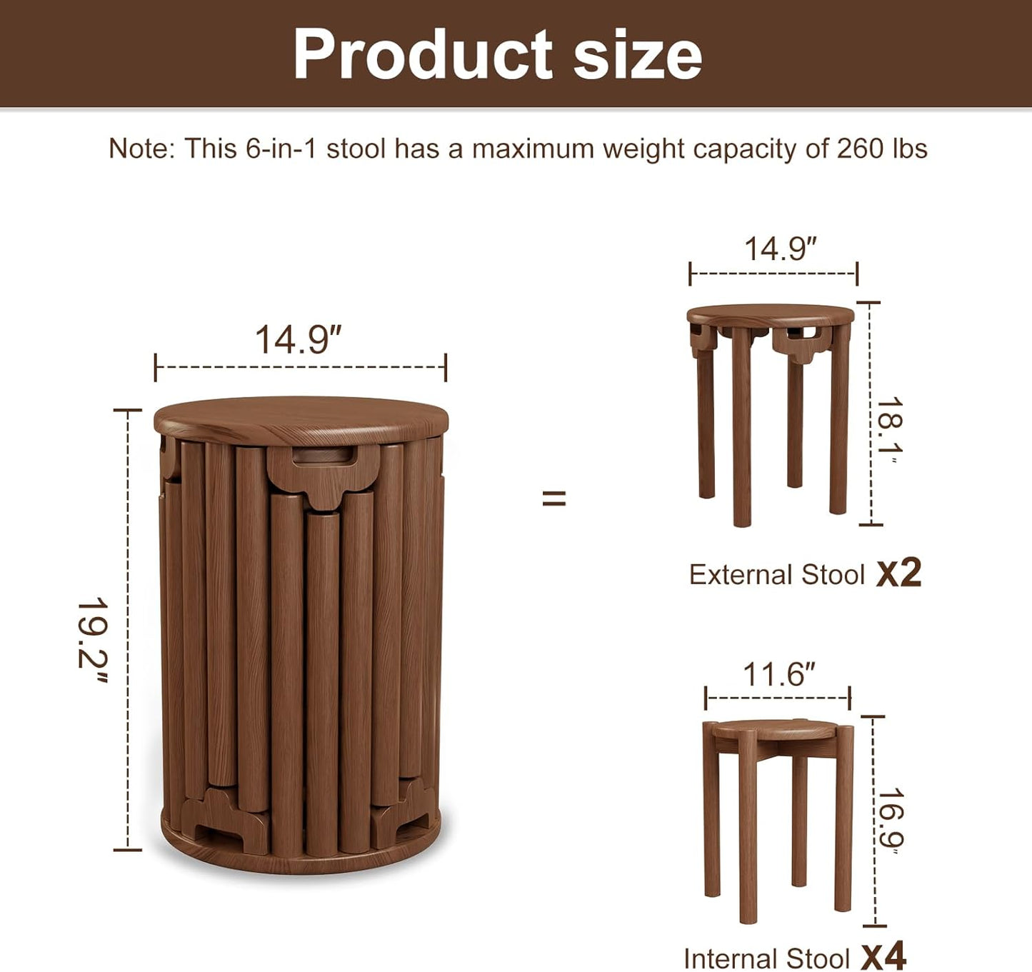 4-in-1 Stackable Wood Stool Set