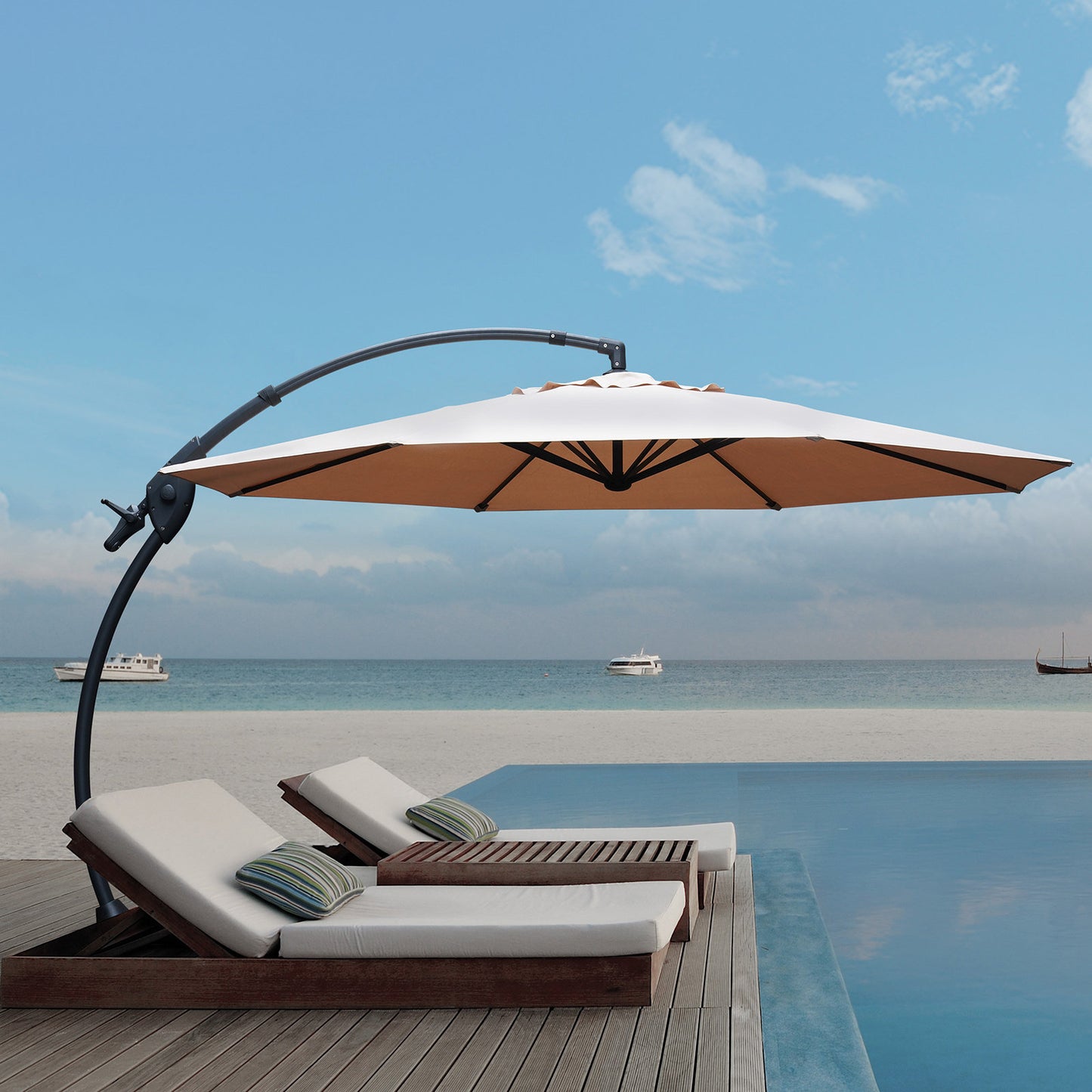 11 Ft Aluminum Offset Patio Cantilever Umbrella with Base