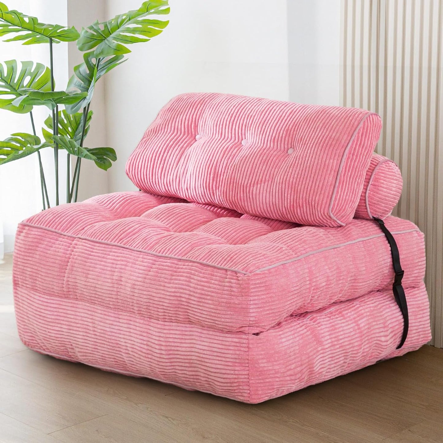 Folding Sofa Bed, Convertible Sleeper Chair with Pillow, Portable Floor Lounge Chair Bed, Dark Grey, Single