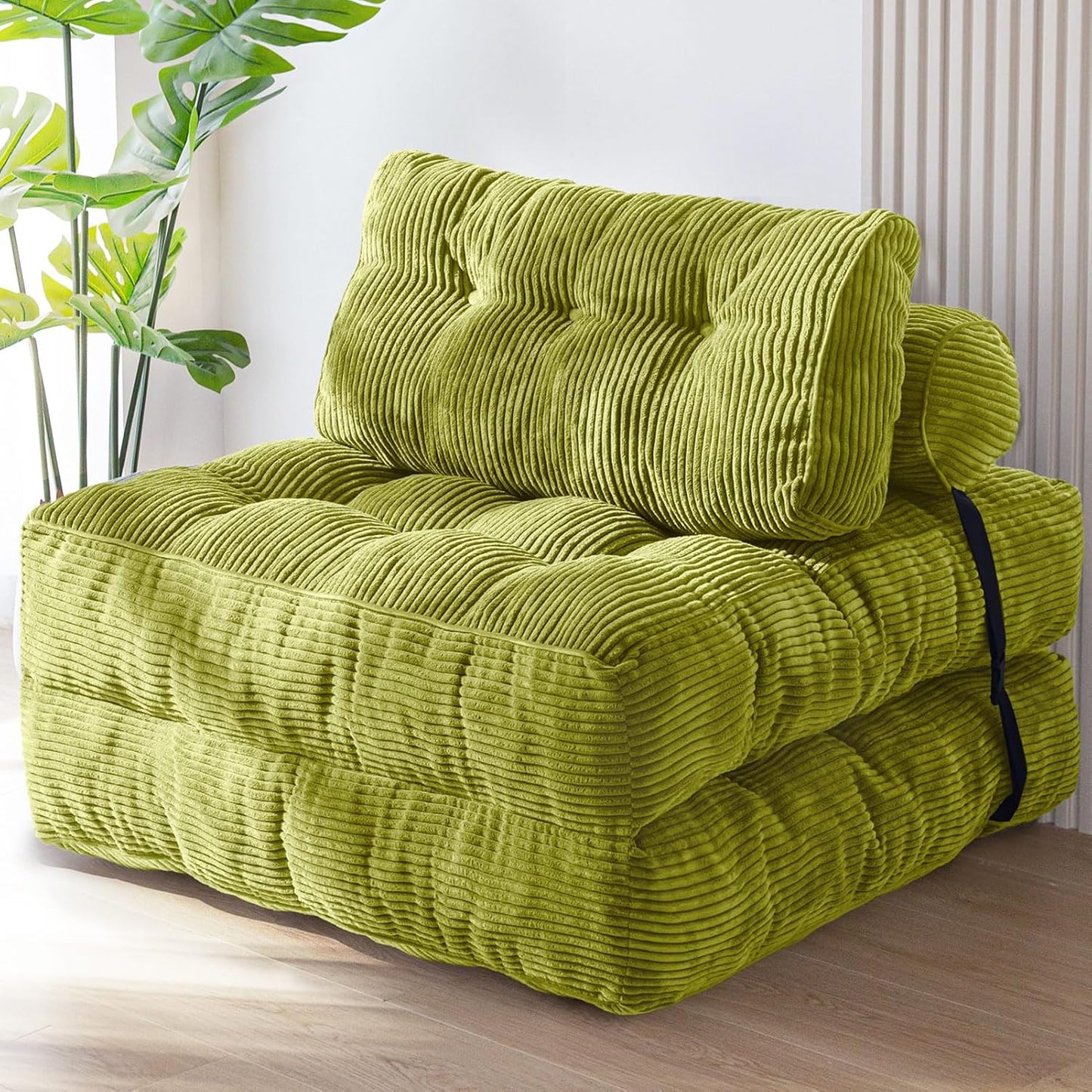 Folding Sofa Bed, Convertible Sleeper Chair with Pillow, Portable Floor Lounge Chair Bed, Dark Grey, Single