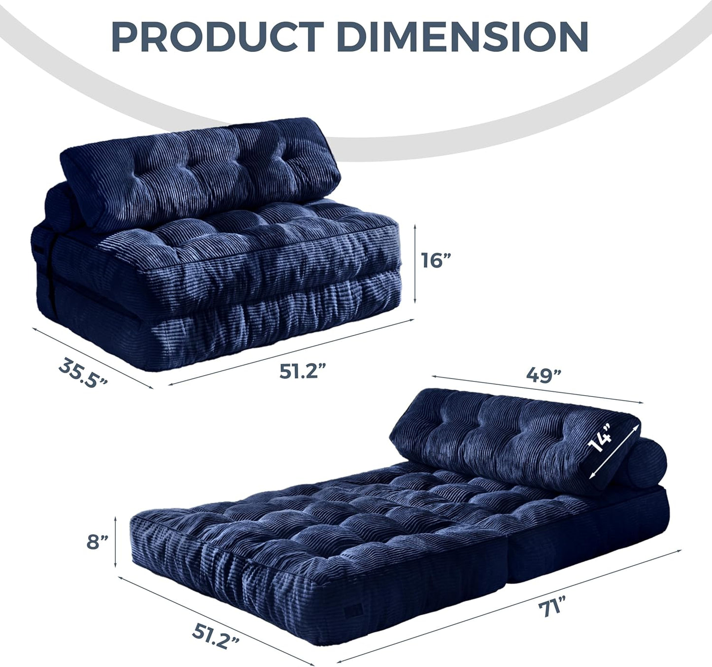 Folding Sofa Bed, Convertible Sleeper Chair with Pillow, Portable Floor Lounge Chair Bed, Dark Grey, Single