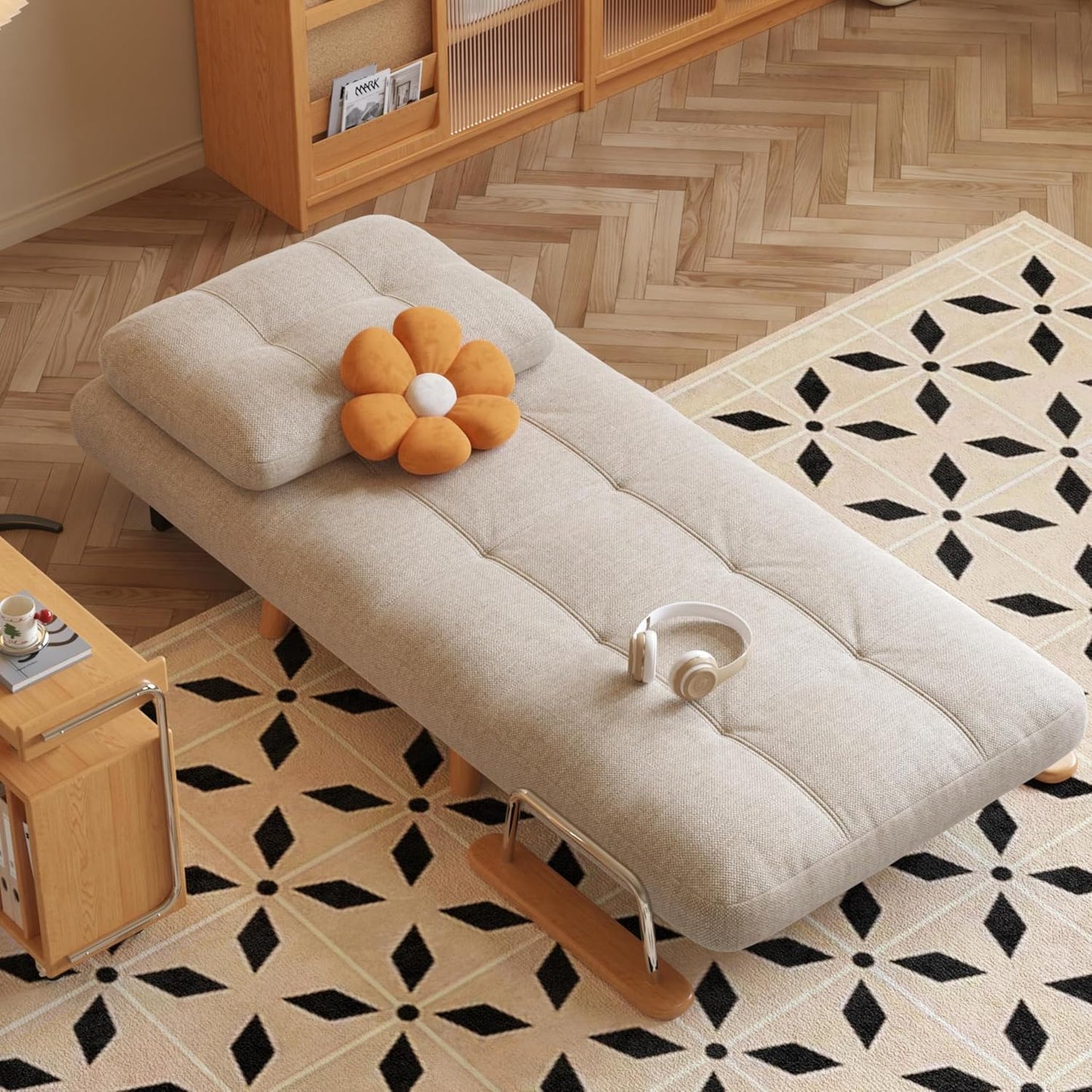 Modern Convertible Chair Bed with Wood Legs