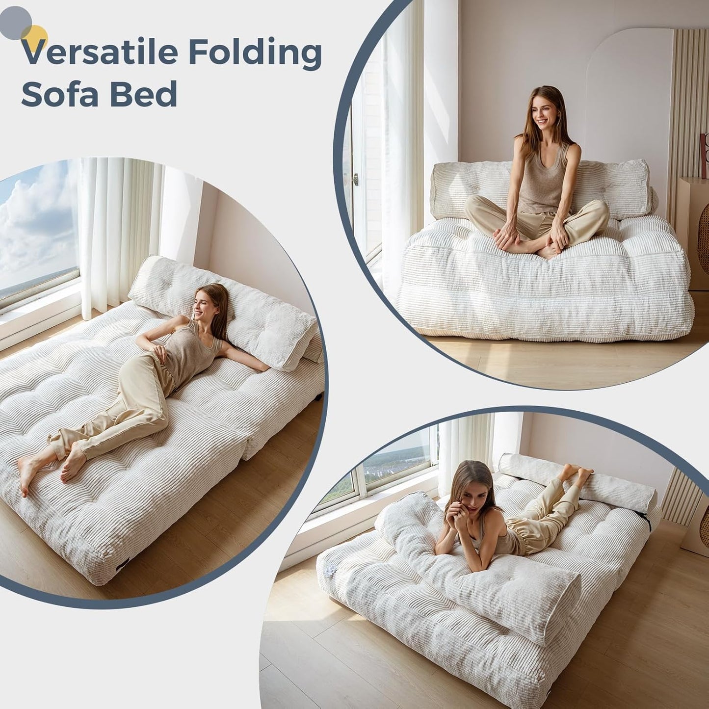 Folding Sofa Bed, Convertible Sleeper Chair with Pillow, Portable Floor Lounge Chair Bed, Dark Grey, Single