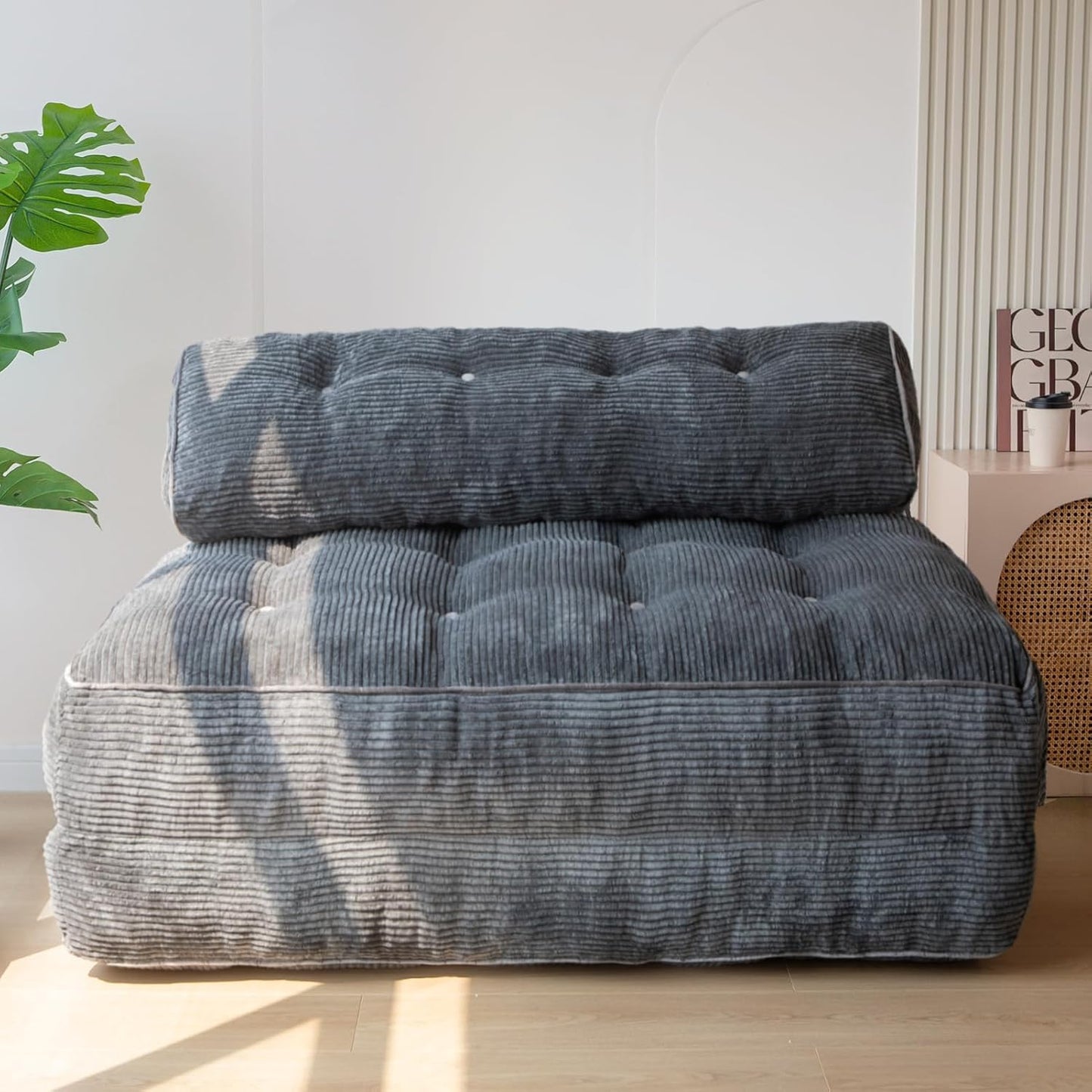 Folding Sofa Bed, Convertible Sleeper Chair with Pillow, Portable Floor Lounge Chair Bed, Dark Grey, Single