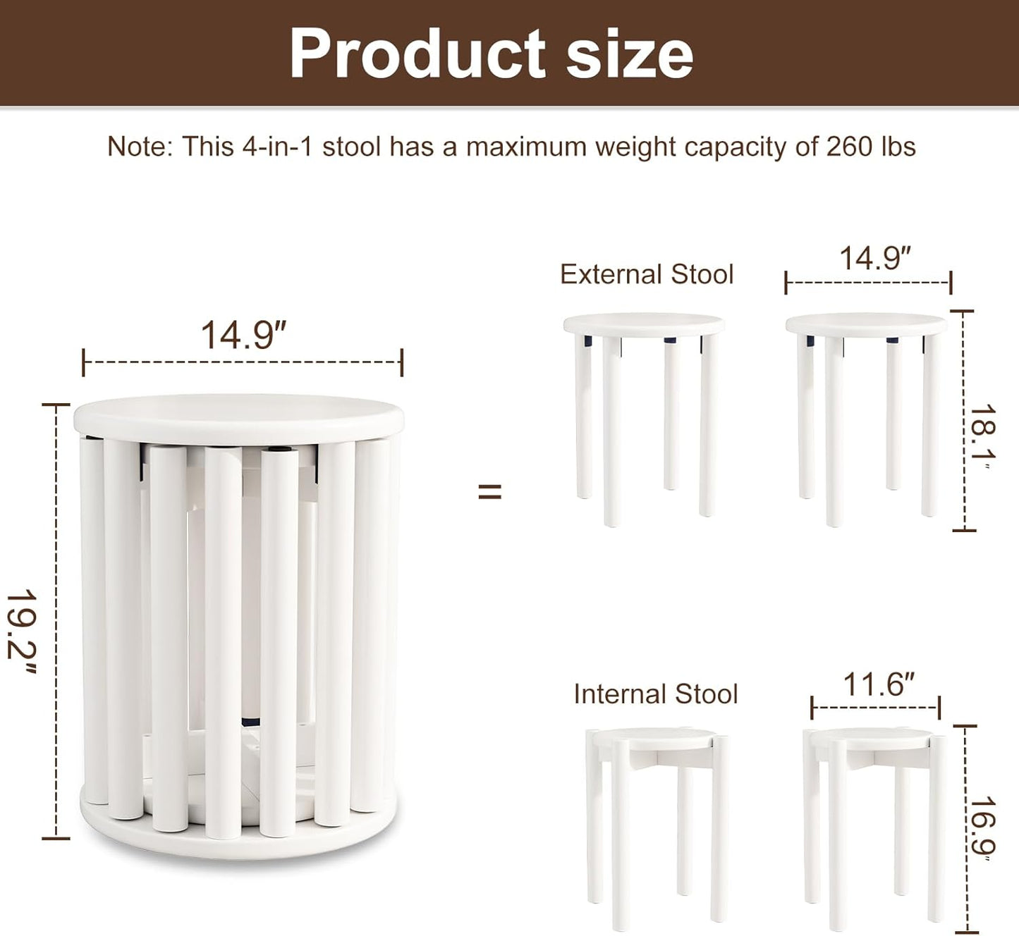 4-in-1 Stackable Wood Stool Set