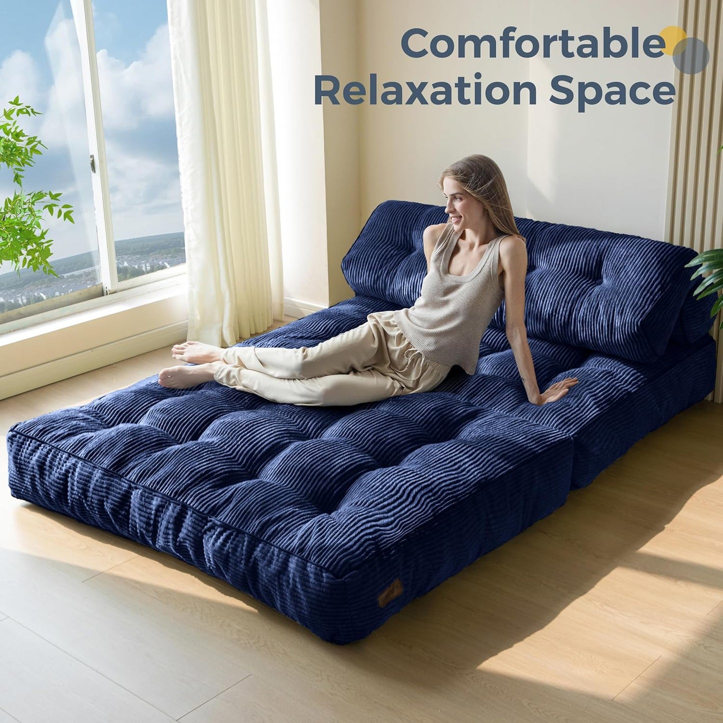 Folding Sofa Bed, Convertible Sleeper Chair with Pillow, Portable Floor Lounge Chair Bed, Dark Grey, Single