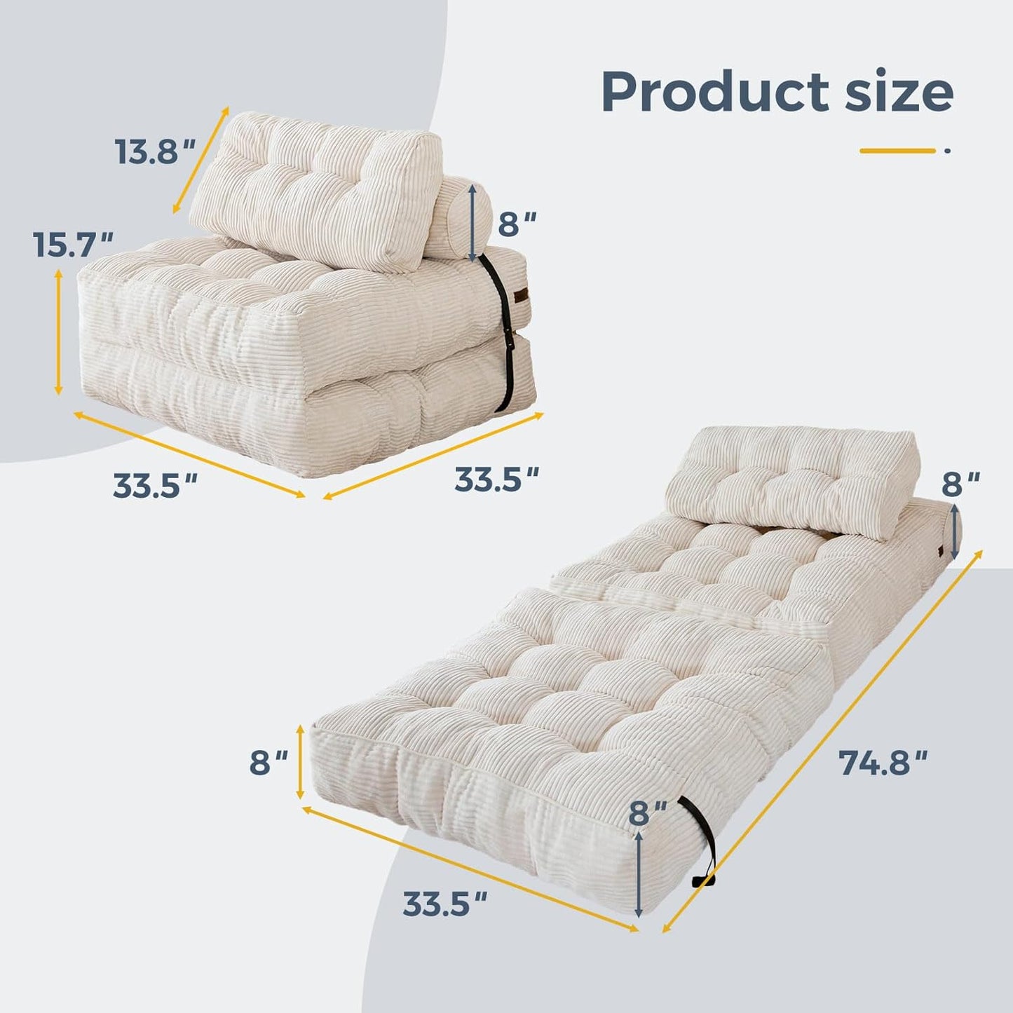 Folding Sofa Bed, Convertible Sleeper Chair with Pillow, Portable Floor Lounge Chair Bed, Dark Grey, Single