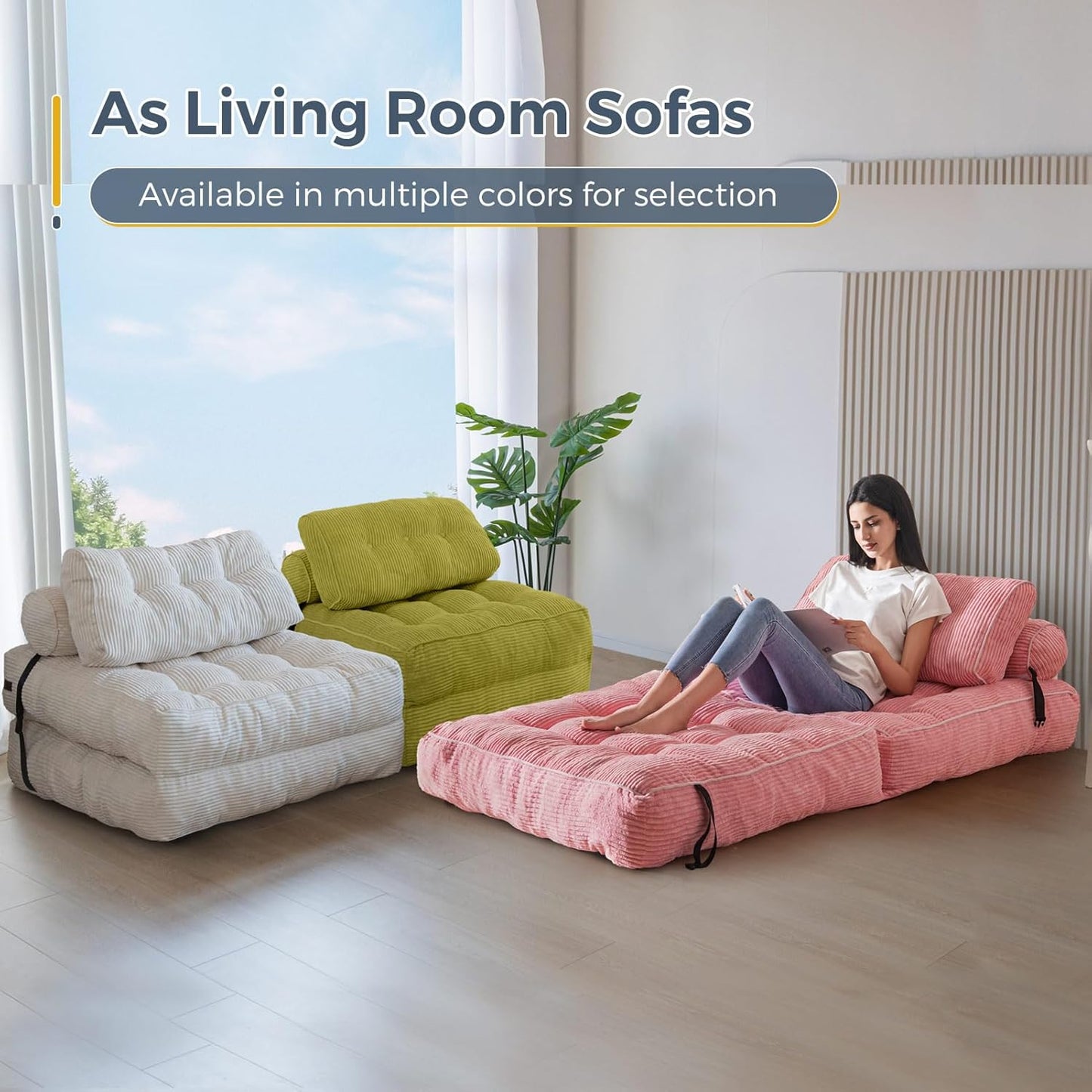 Folding Sofa Bed, Convertible Sleeper Chair with Pillow, Portable Floor Lounge Chair Bed, Dark Grey, Single
