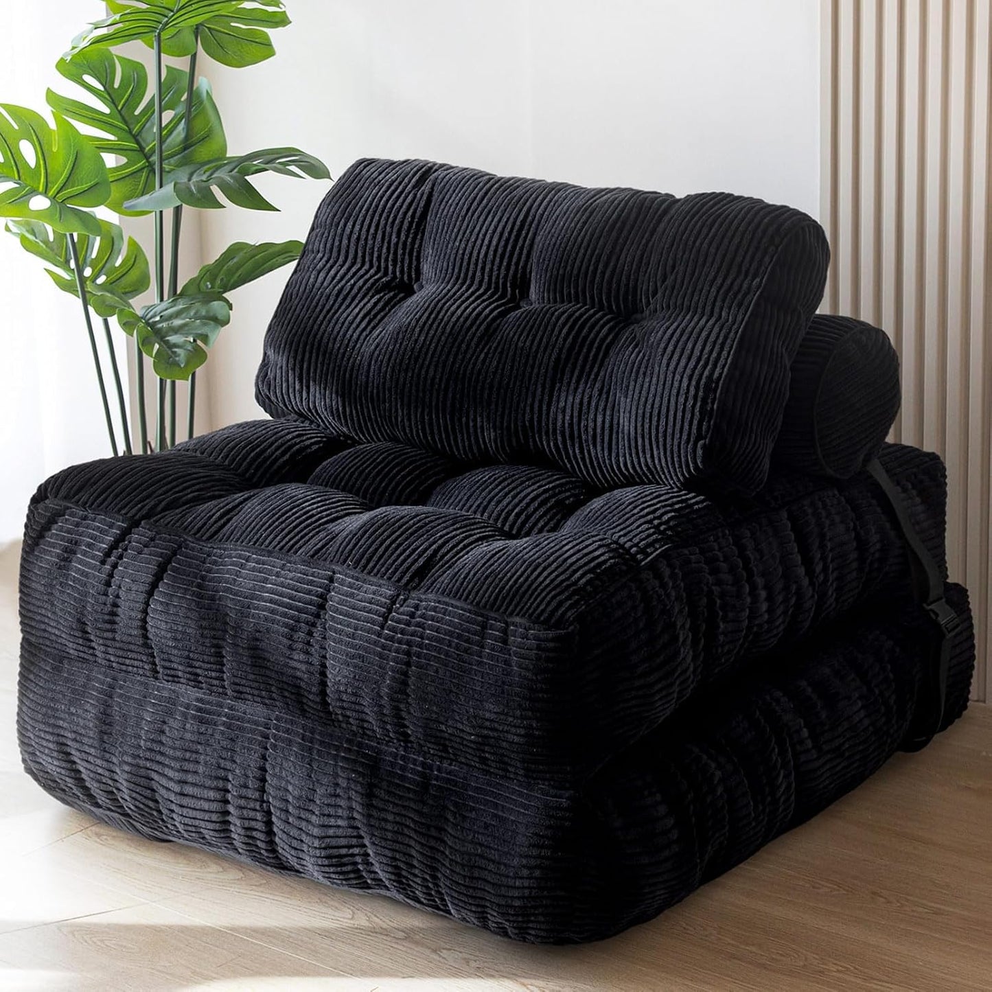 Folding Sofa Bed, Convertible Sleeper Chair with Pillow, Portable Floor Lounge Chair Bed, Dark Grey, Single