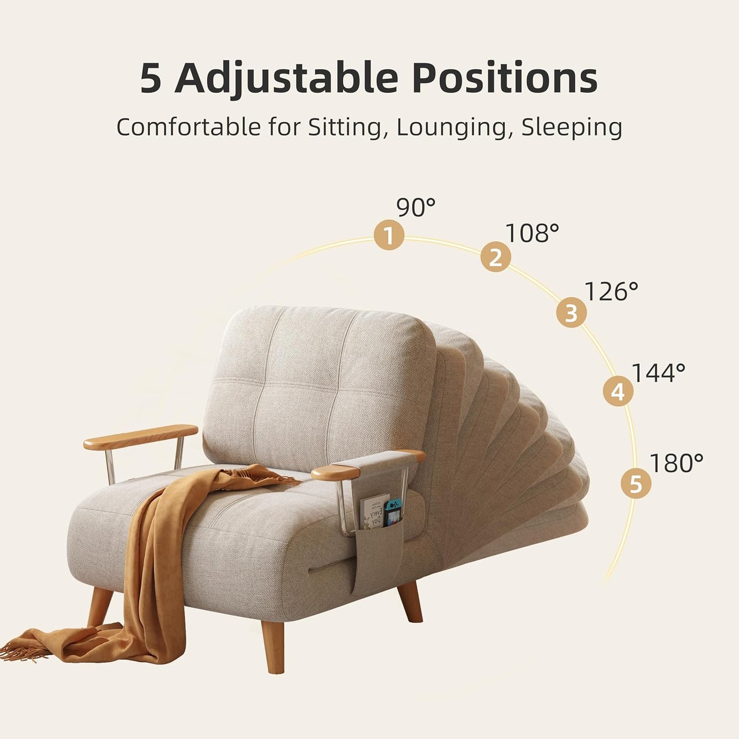 Modern Convertible Chair Bed with Wood Legs