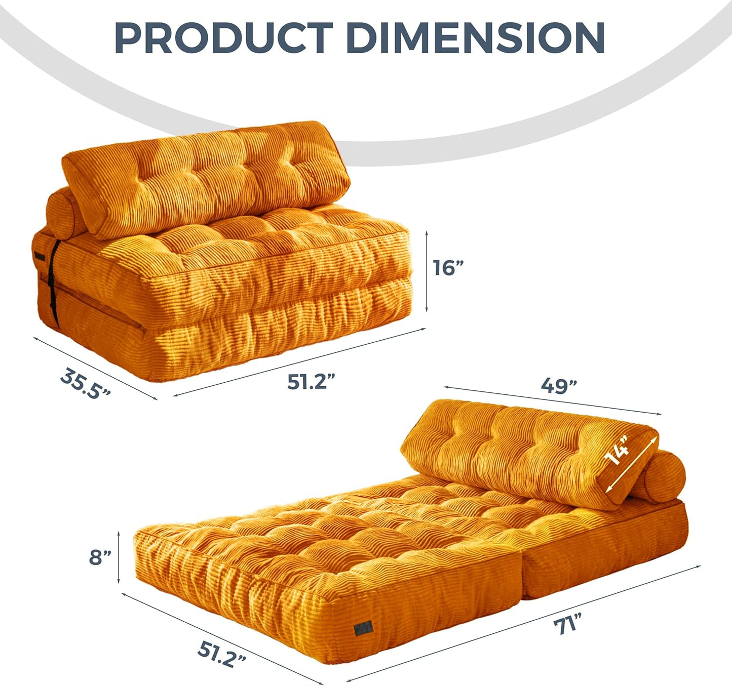 Folding Sofa Bed, Convertible Sleeper Chair with Pillow, Portable Floor Lounge Chair Bed, Dark Grey, Single