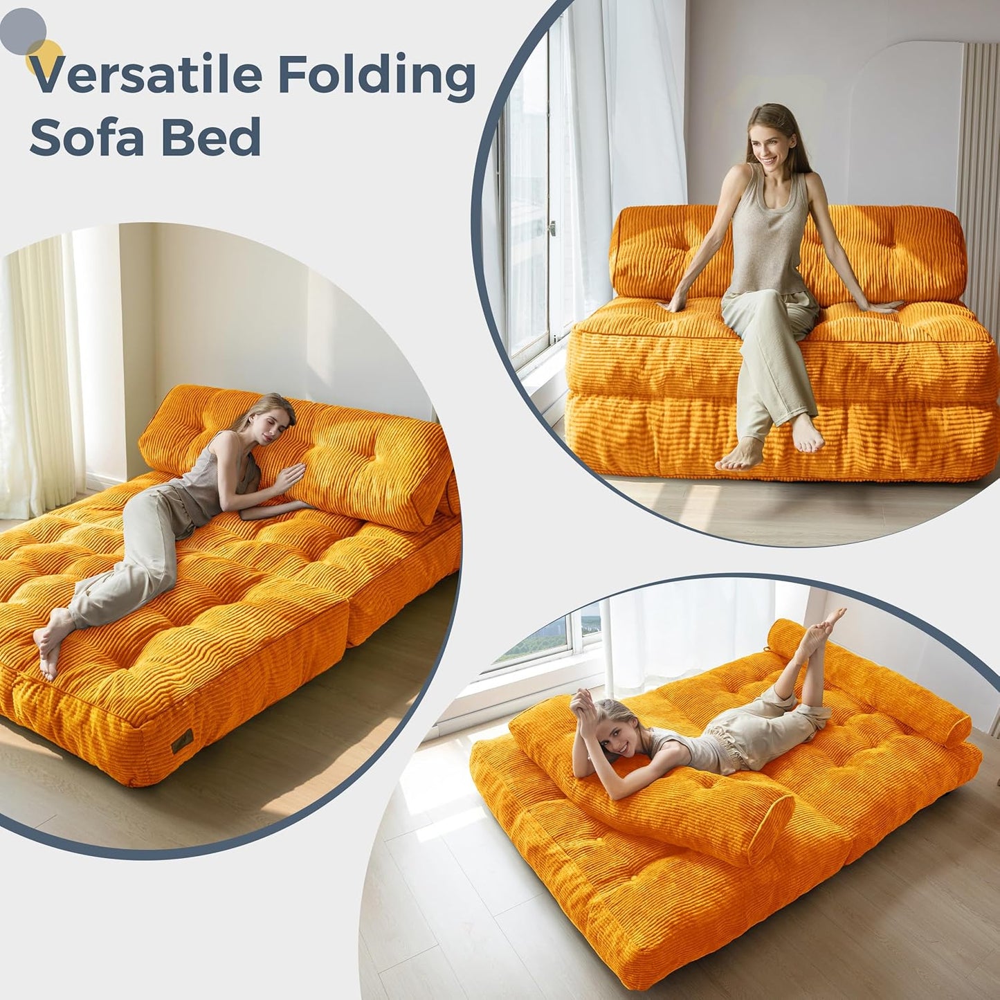 Folding Sofa Bed, Convertible Sleeper Chair with Pillow, Portable Floor Lounge Chair Bed, Dark Grey, Single