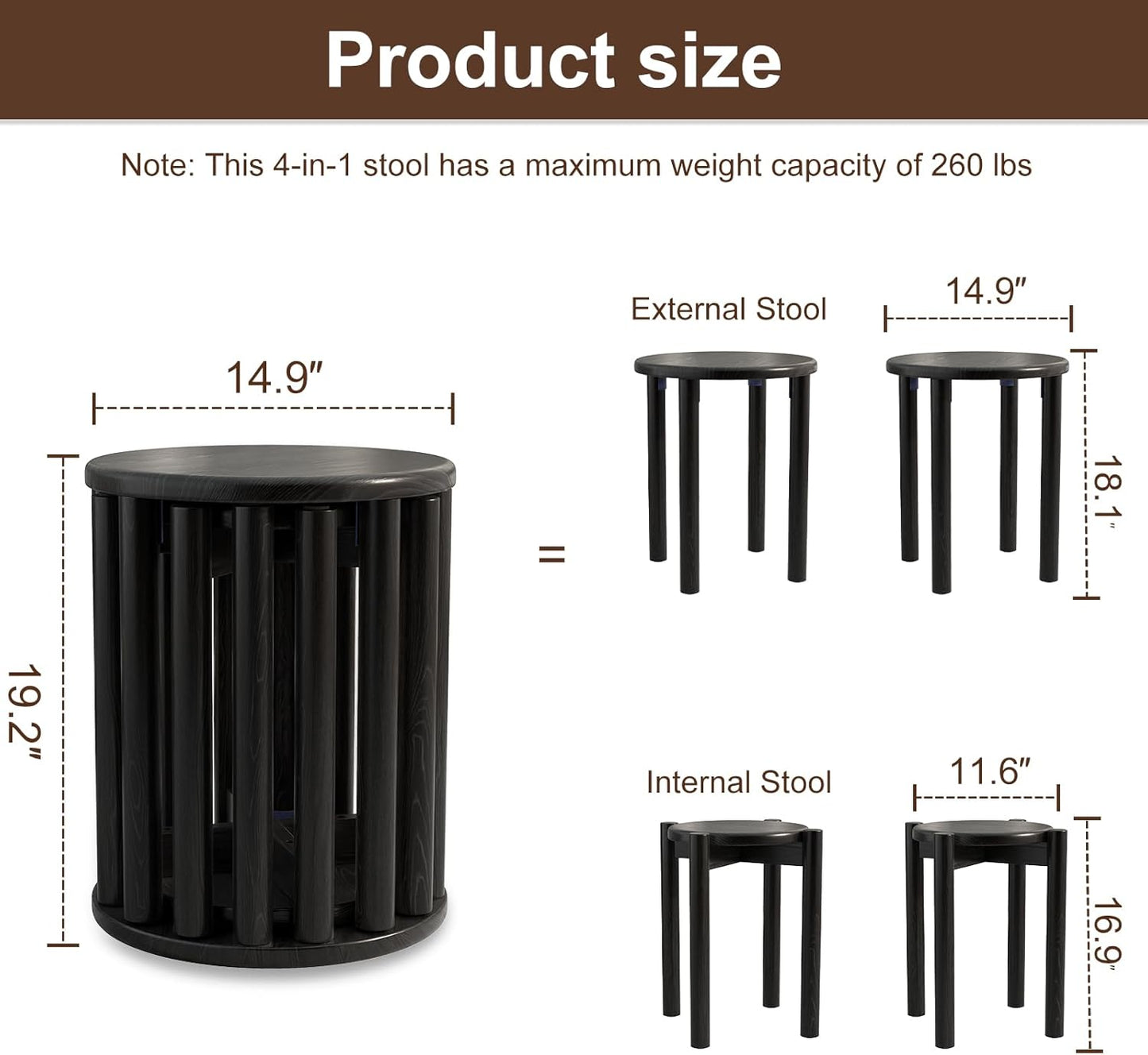 4-in-1 Stackable Wood Stool Set